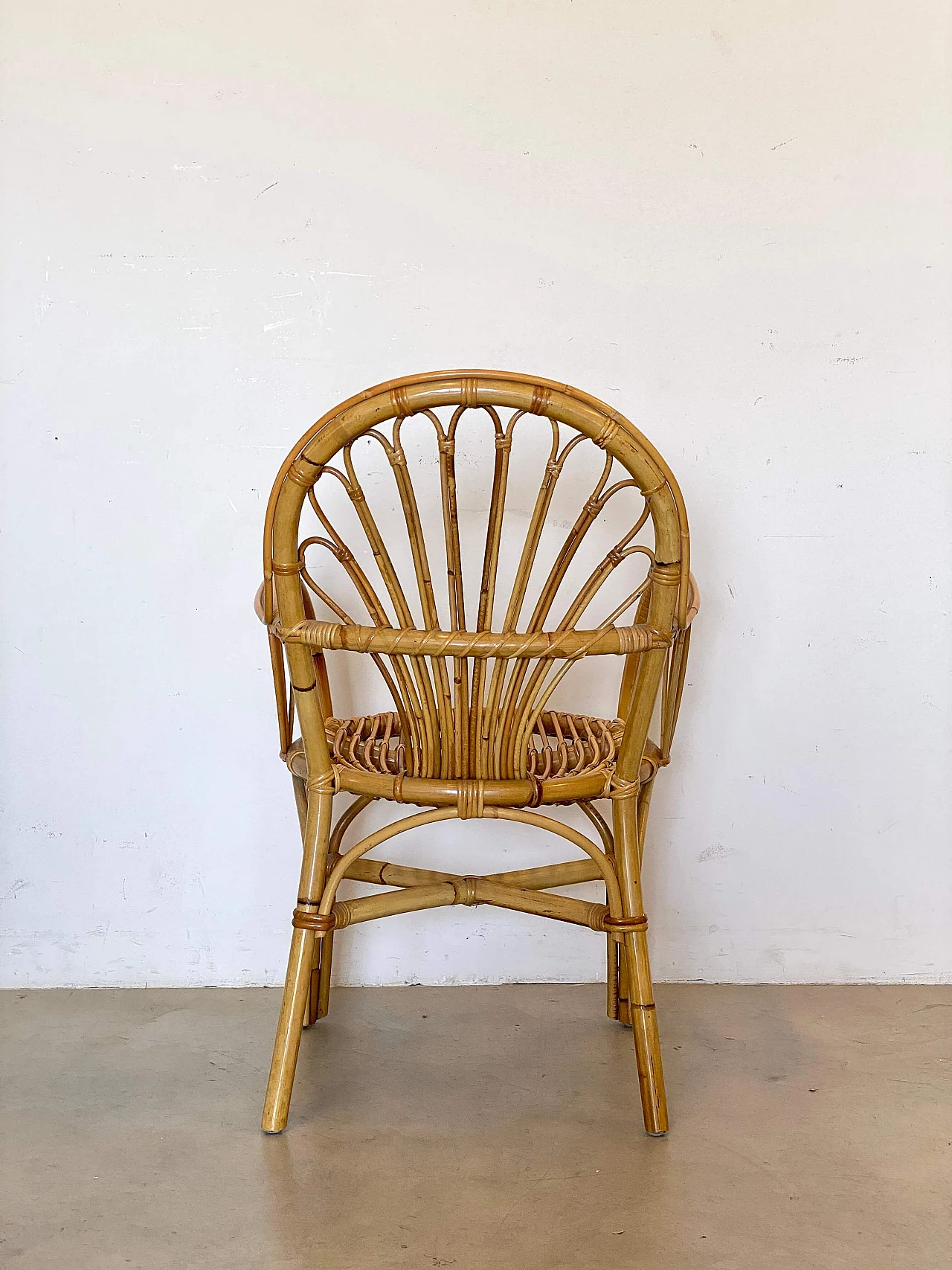 Pair of reed and bamboo armchairs, 1970s 8