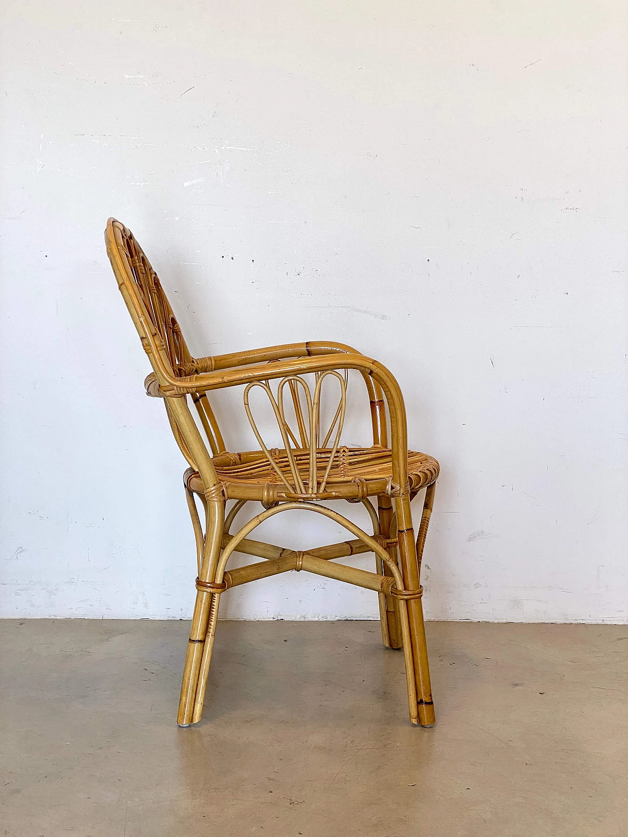 Pair of reed and bamboo armchairs, 1970s 9