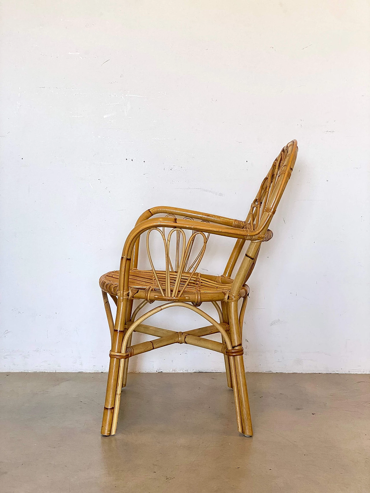 Pair of reed and bamboo armchairs, 1970s 11