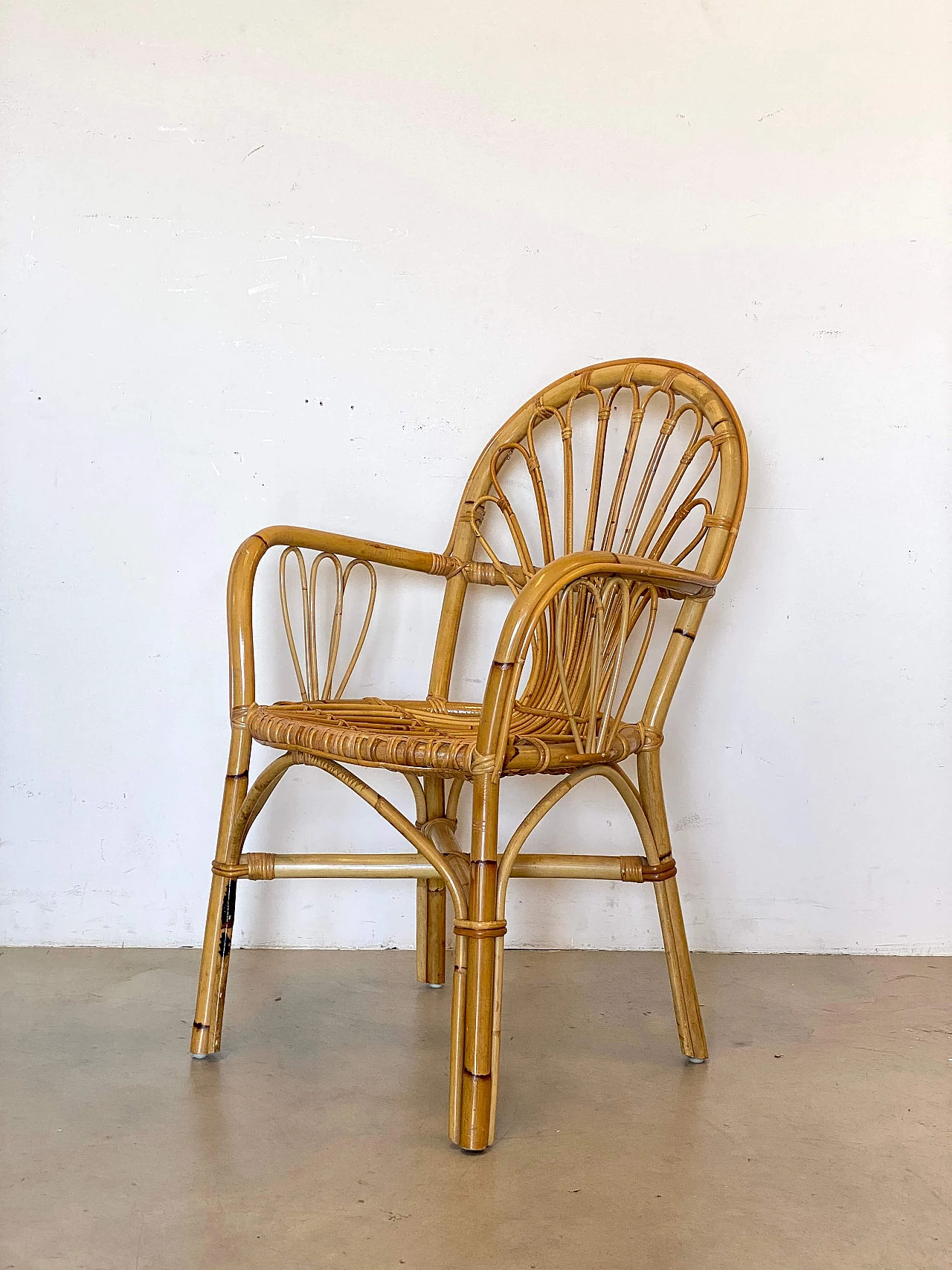 Pair of reed and bamboo armchairs, 1970s 12