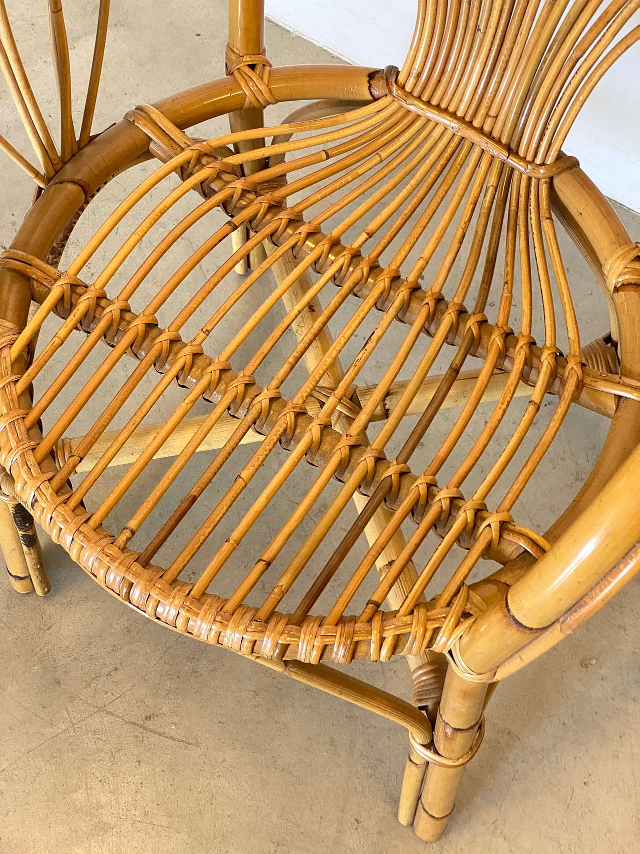 Pair of reed and bamboo armchairs, 1970s 13