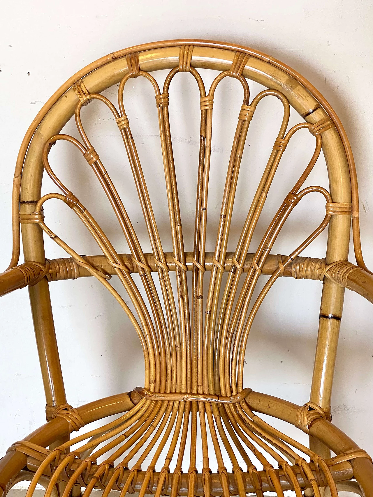 Pair of reed and bamboo armchairs, 1970s 14