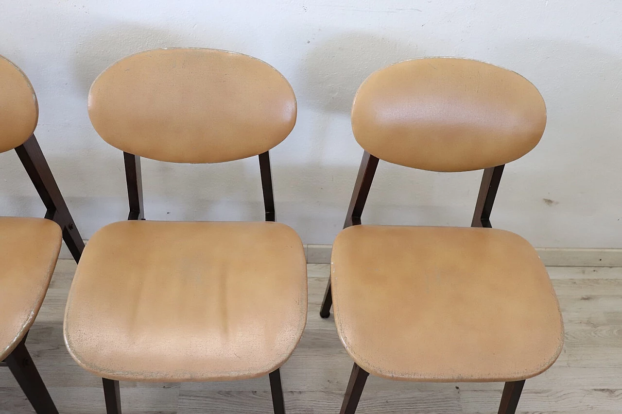 6 Beech and faux leather dining chairs, 1960s 2