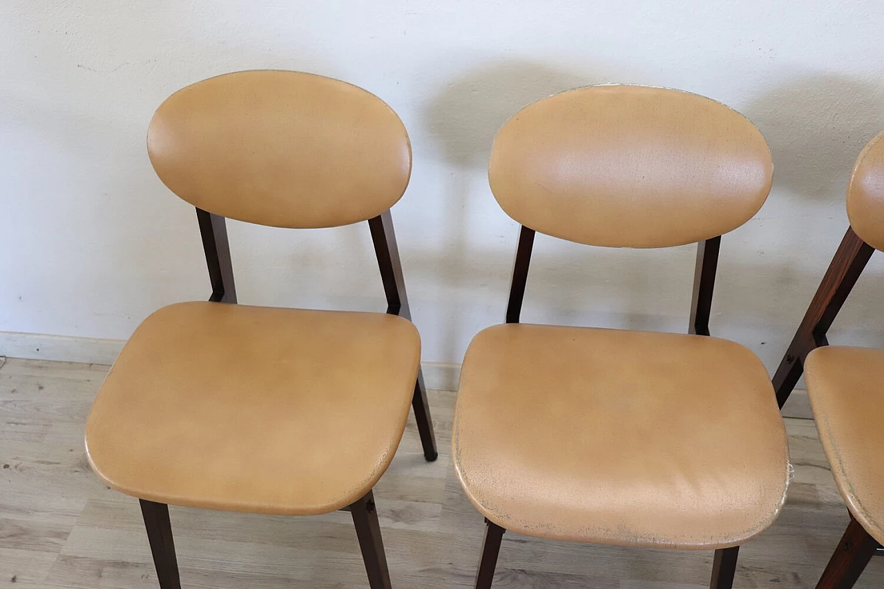6 Beech and faux leather dining chairs, 1960s 3