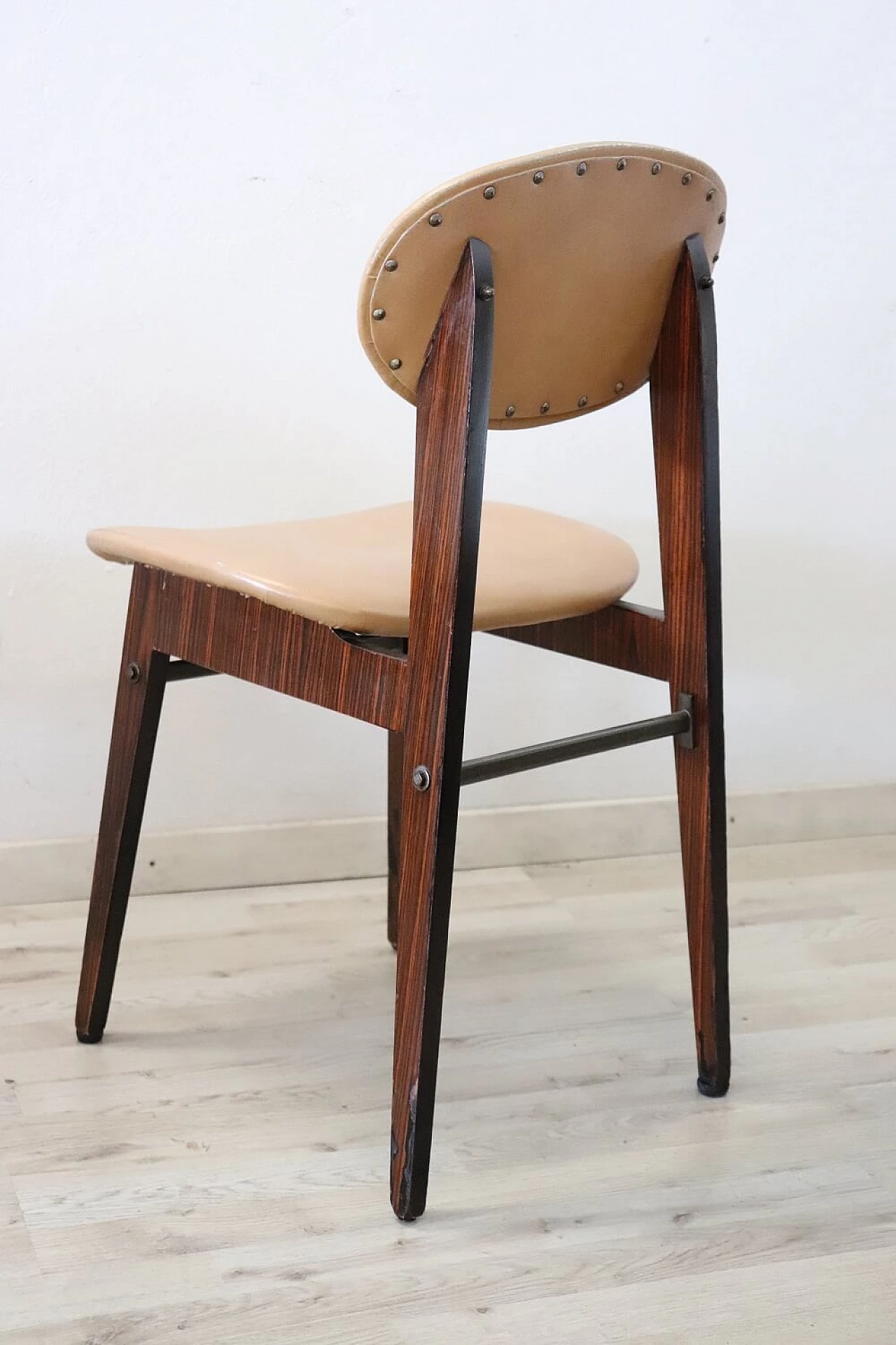 6 Beech and faux leather dining chairs, 1960s 11