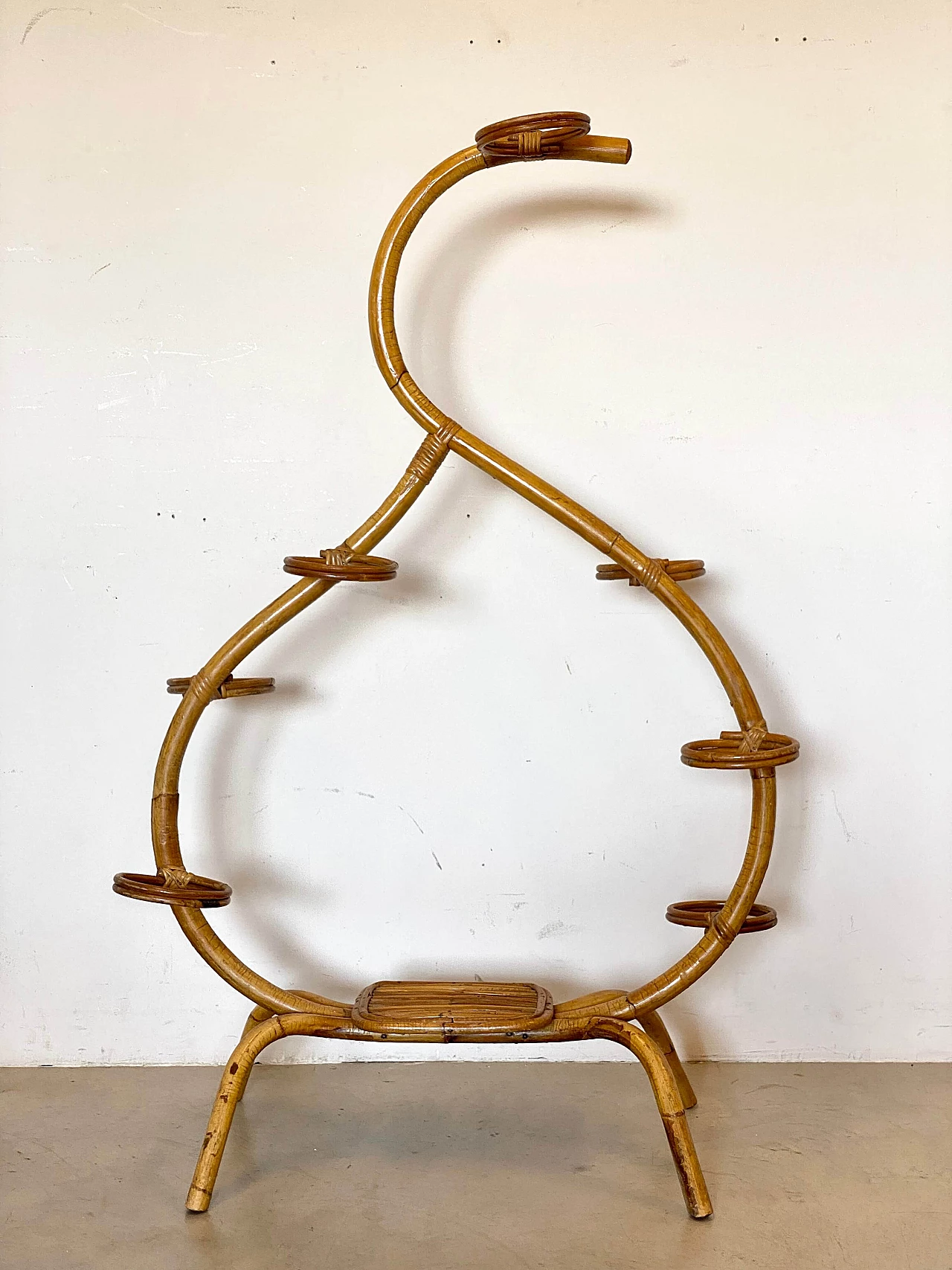 Wicker and bamboo pot holder, 1970s 1