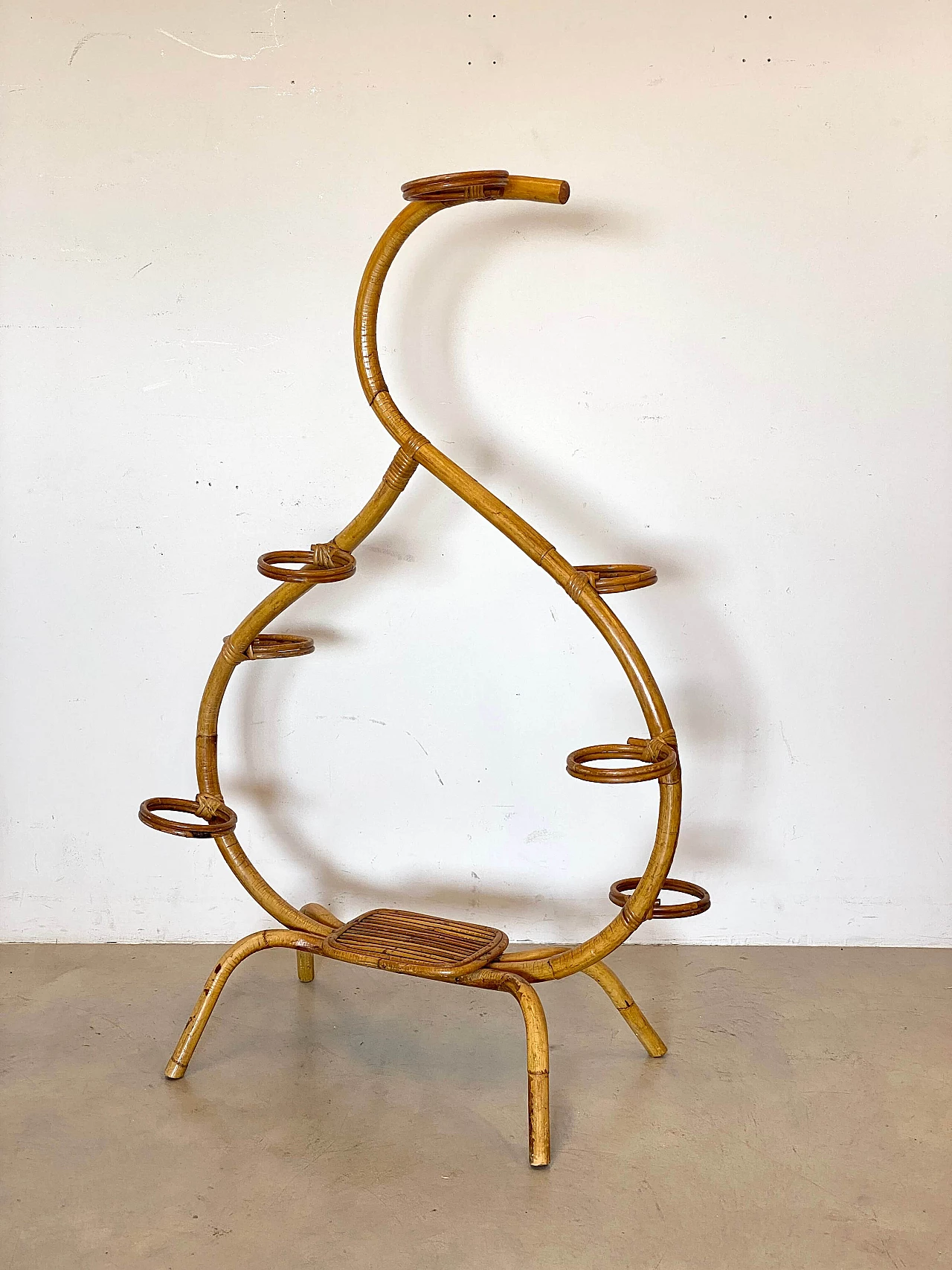 Wicker and bamboo pot holder, 1970s 2