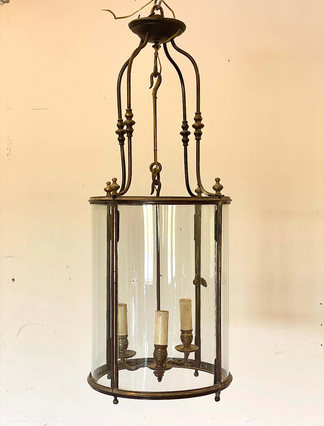 Bronze three-light lantern with ground glass, early 20th century 1