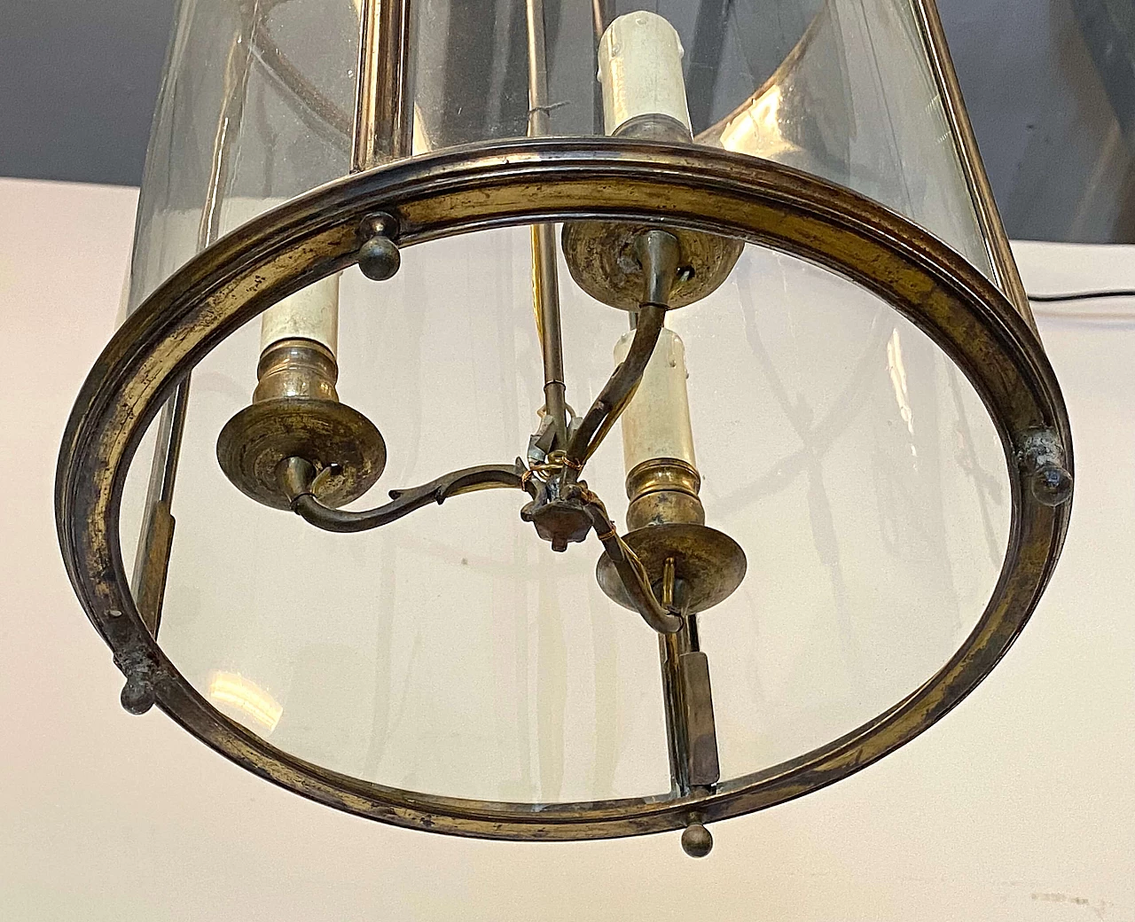 Bronze three-light lantern with ground glass, early 20th century 2