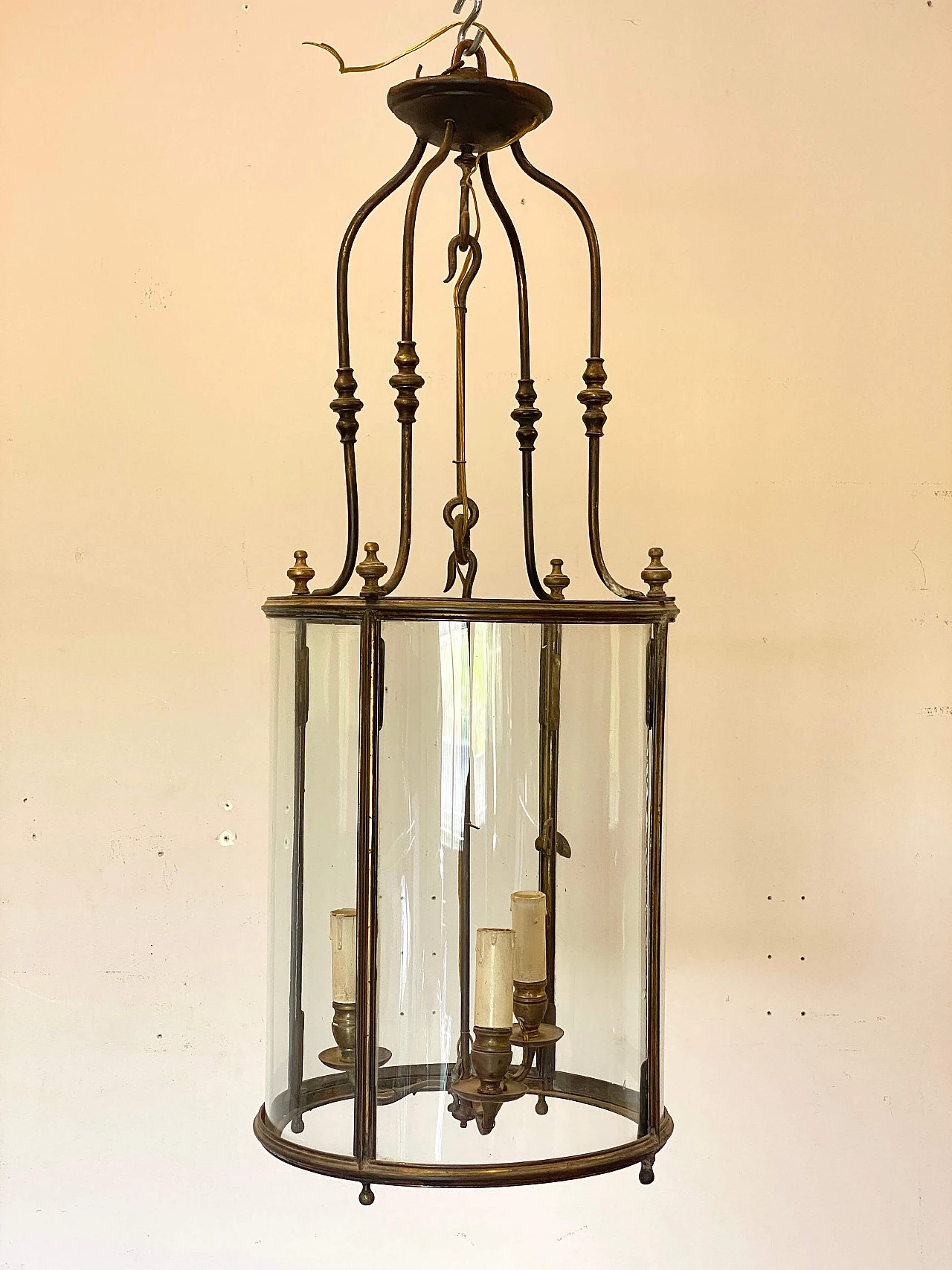 Bronze three-light lantern with ground glass, early 20th century 3