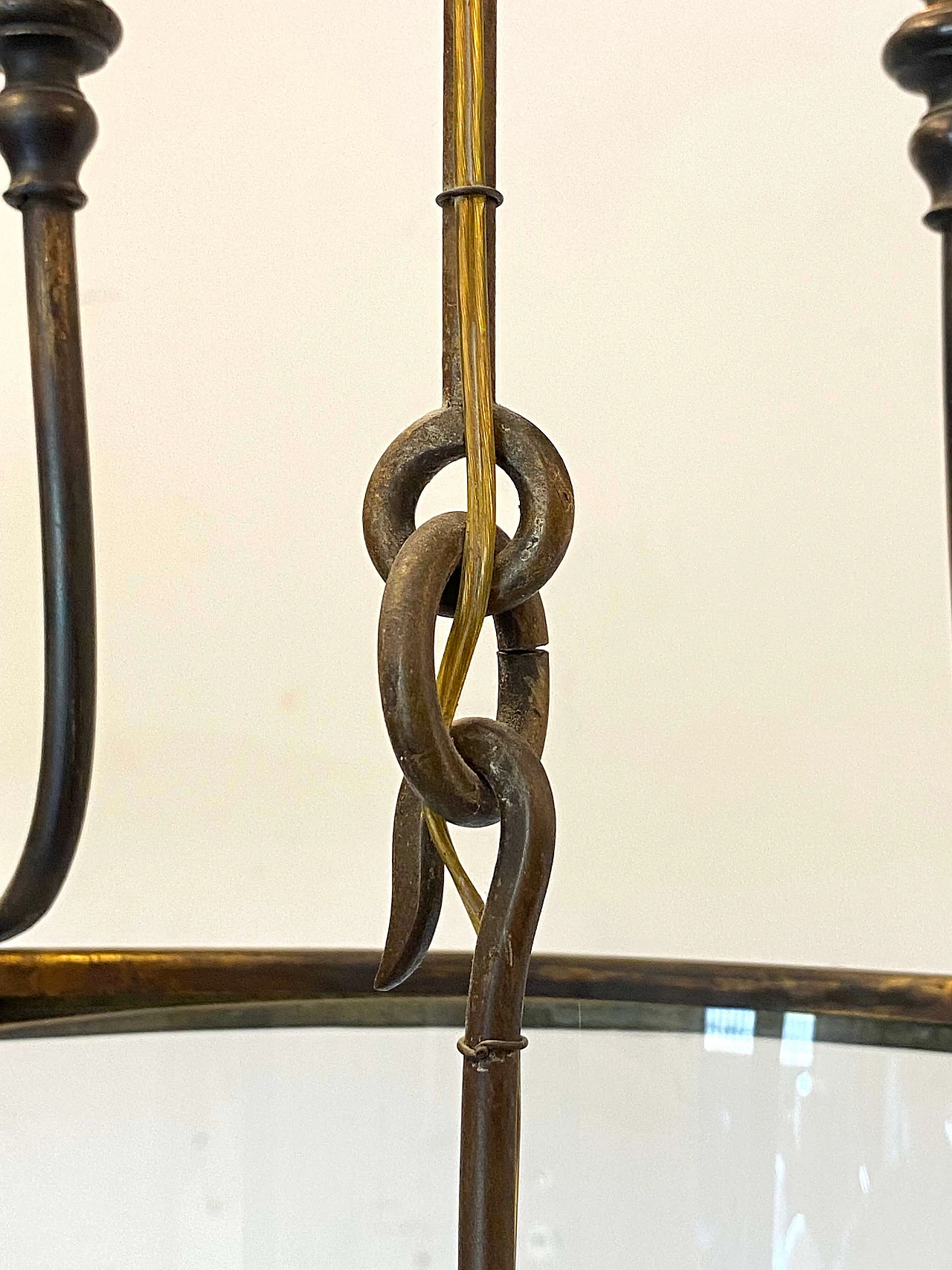 Bronze three-light lantern with ground glass, early 20th century 6