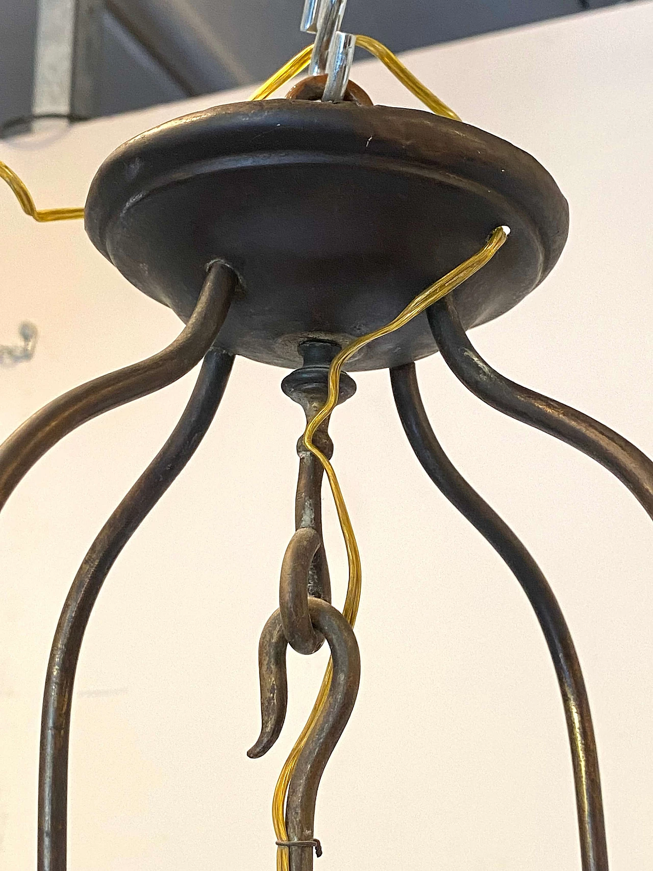 Bronze three-light lantern with ground glass, early 20th century 7