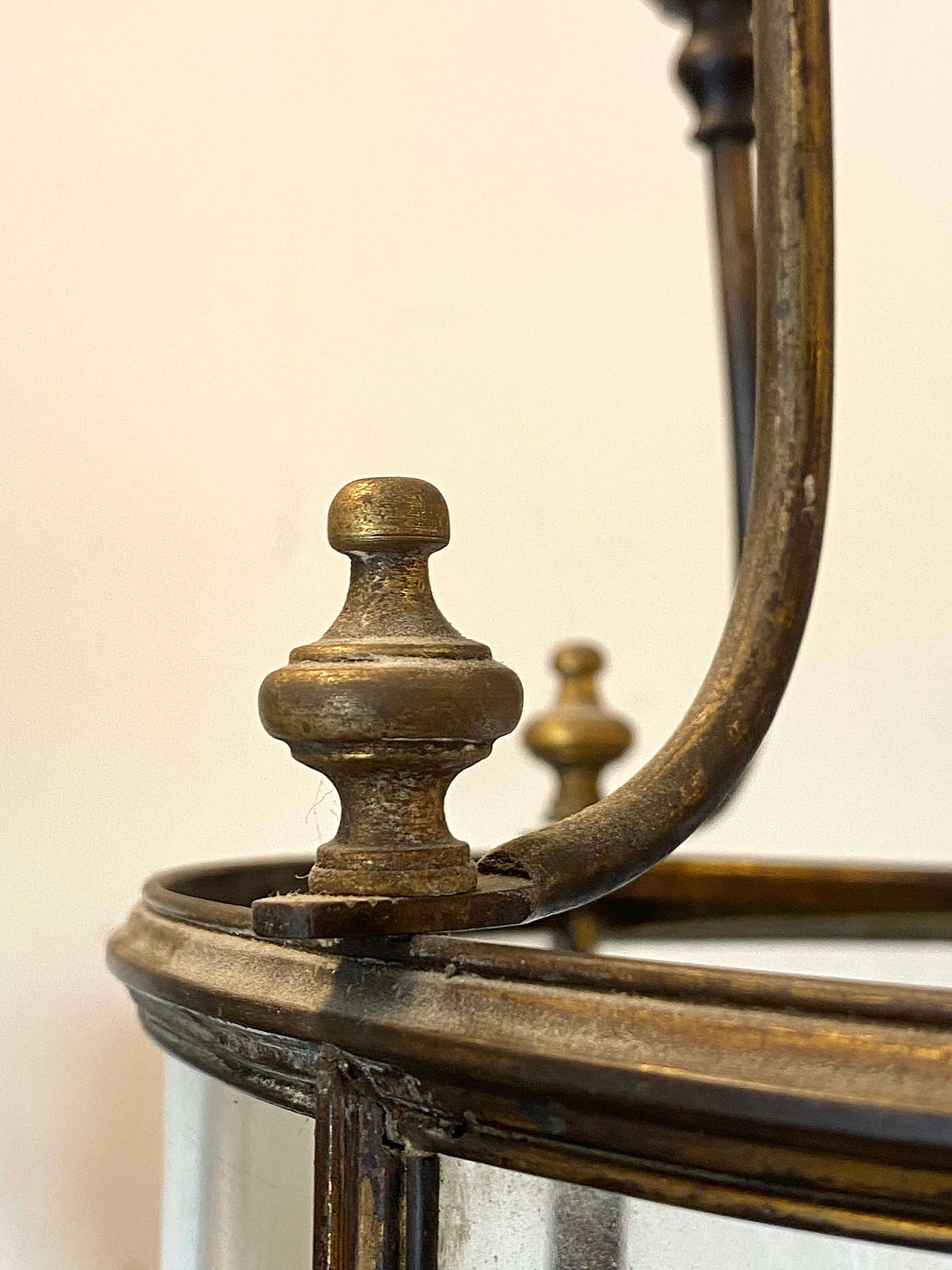 Bronze three-light lantern with ground glass, early 20th century 8
