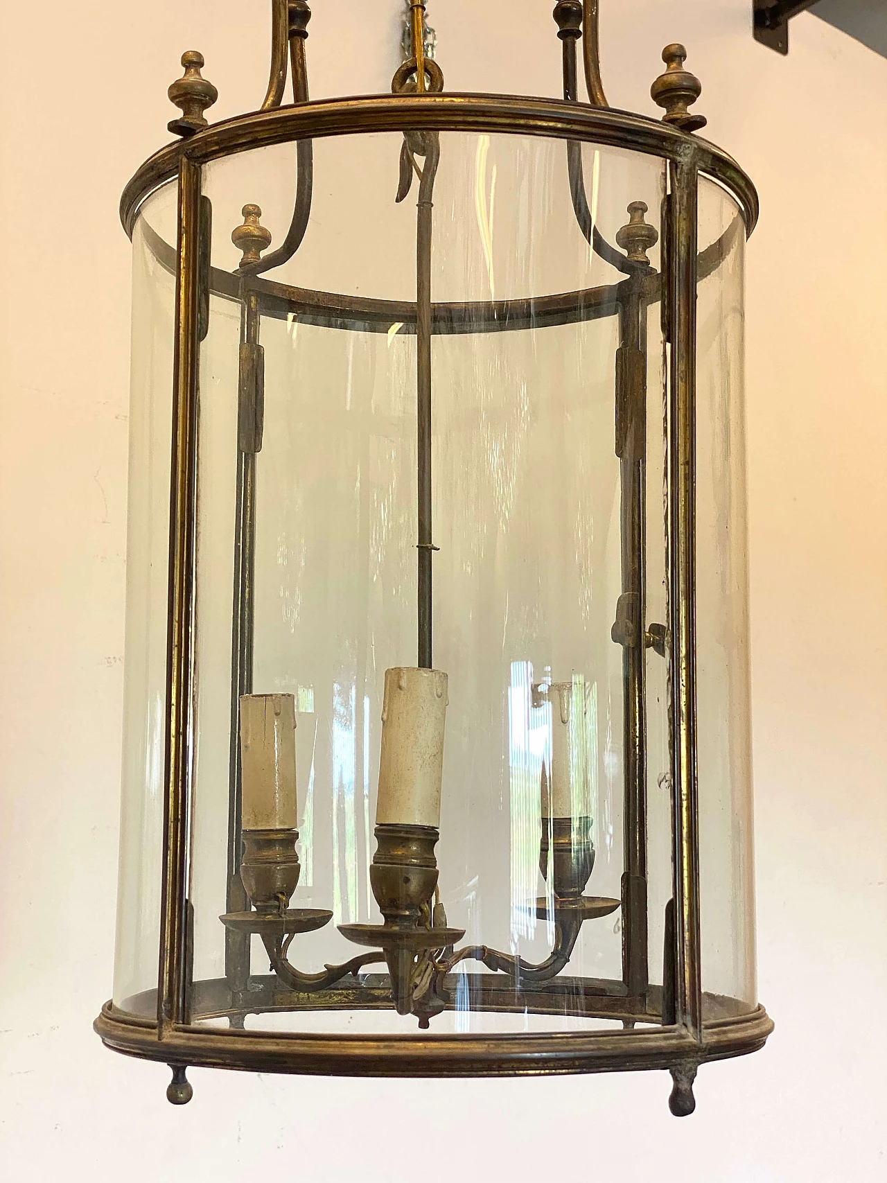 Bronze three-light lantern with ground glass, early 20th century 12