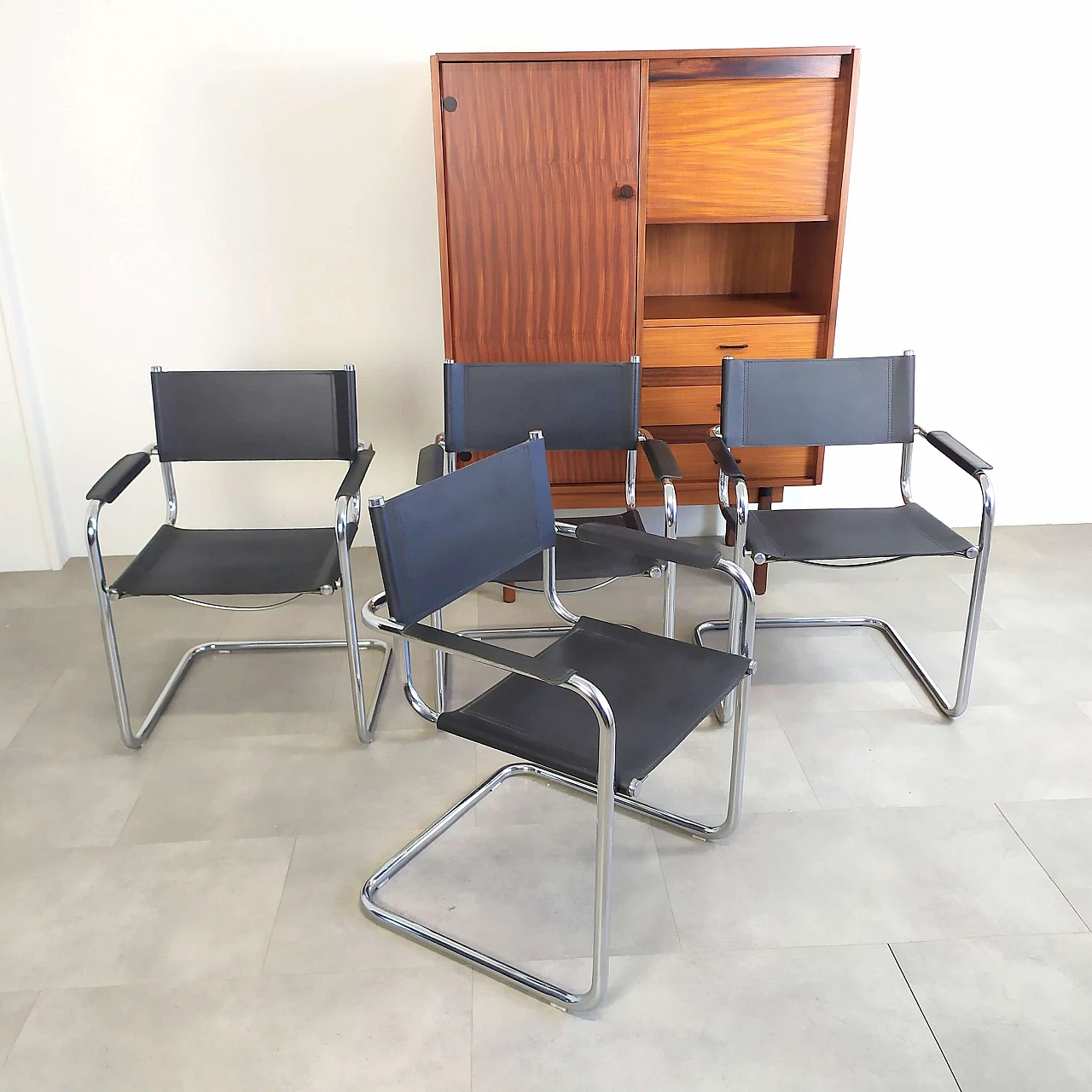 4 Armchairs in metal and faux leather attributed to Mart Stam, 1970s 18