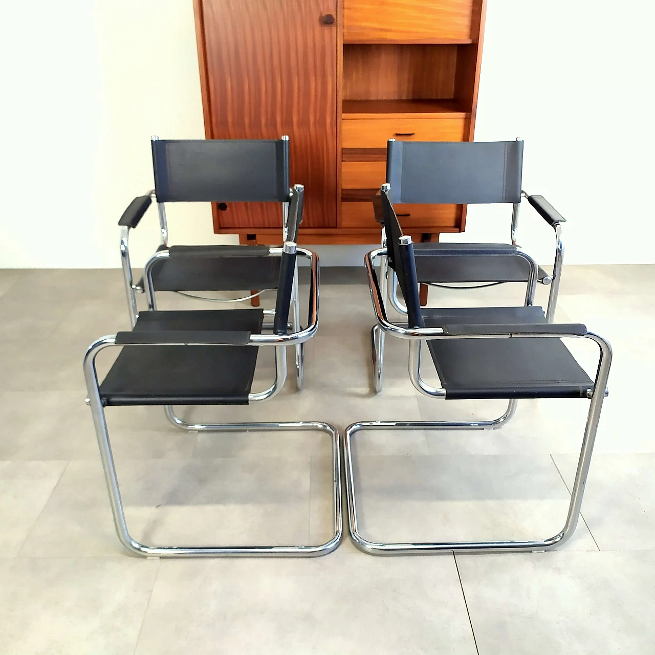 4 Armchairs in metal and faux leather attributed to Mart Stam, 1970s 19