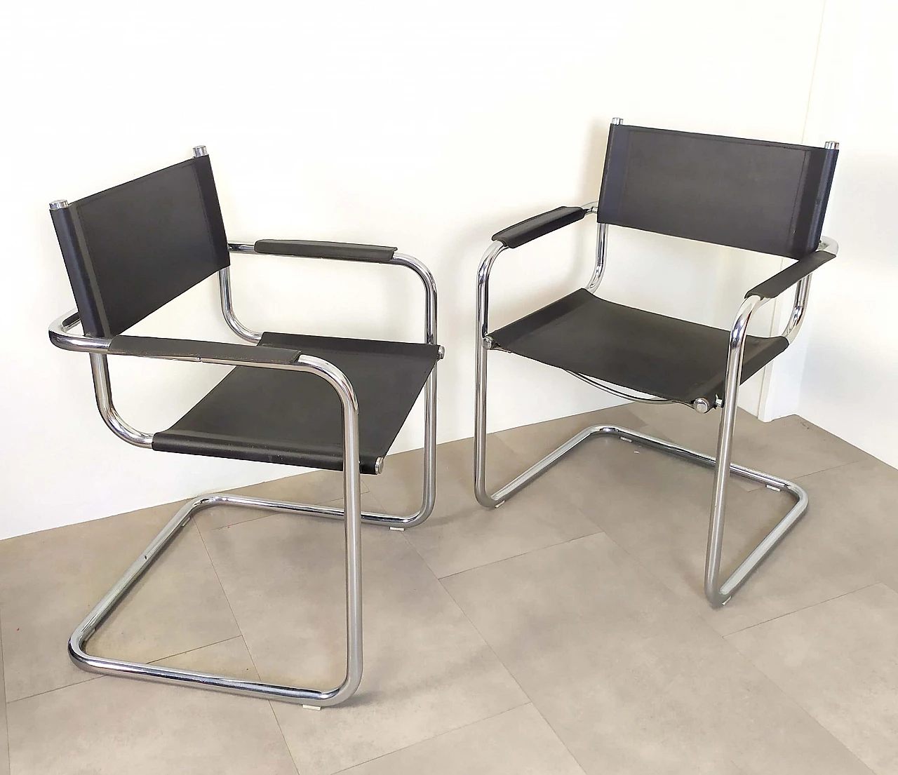 4 Armchairs in metal and faux leather attributed to Mart Stam, 1970s 21