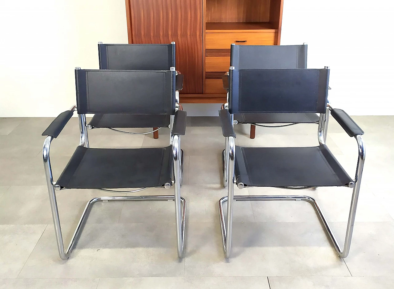 4 Armchairs in metal and faux leather attributed to Mart Stam, 1970s 22
