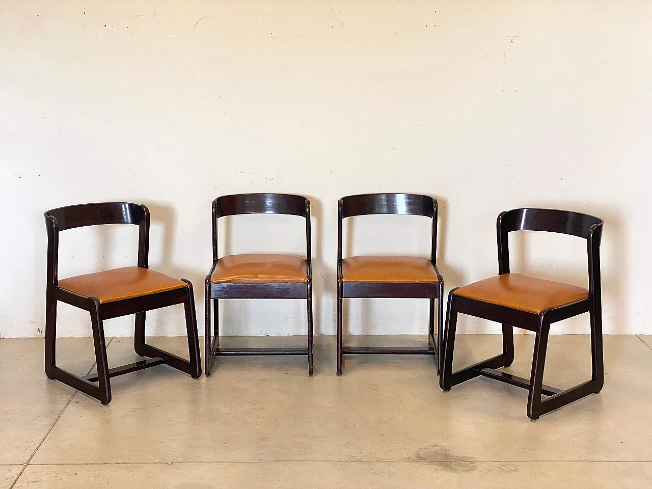 4 Chairs in stained wood and leatherette by Mario Sabot, 1970s 1