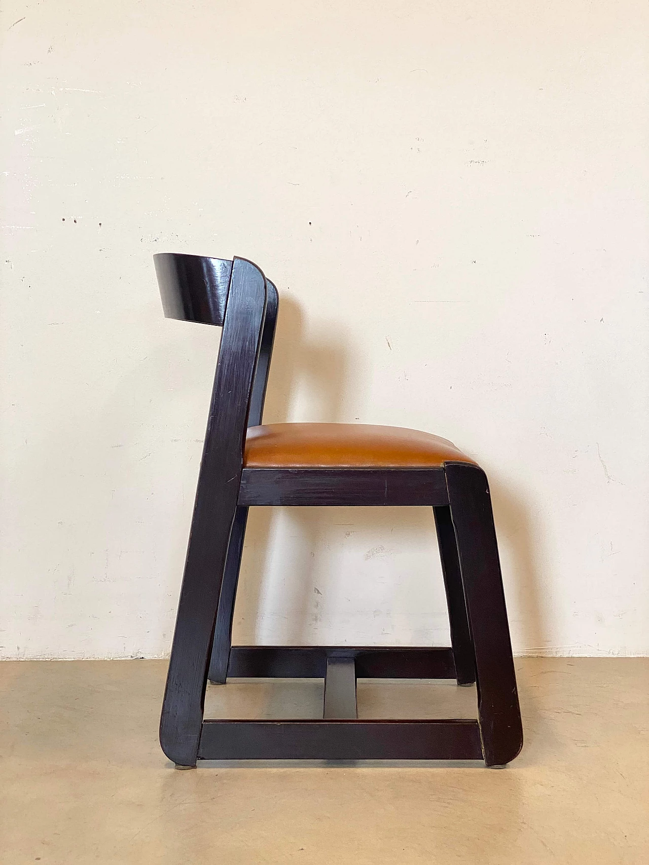 4 Chairs in stained wood and leatherette by Mario Sabot, 1970s 3