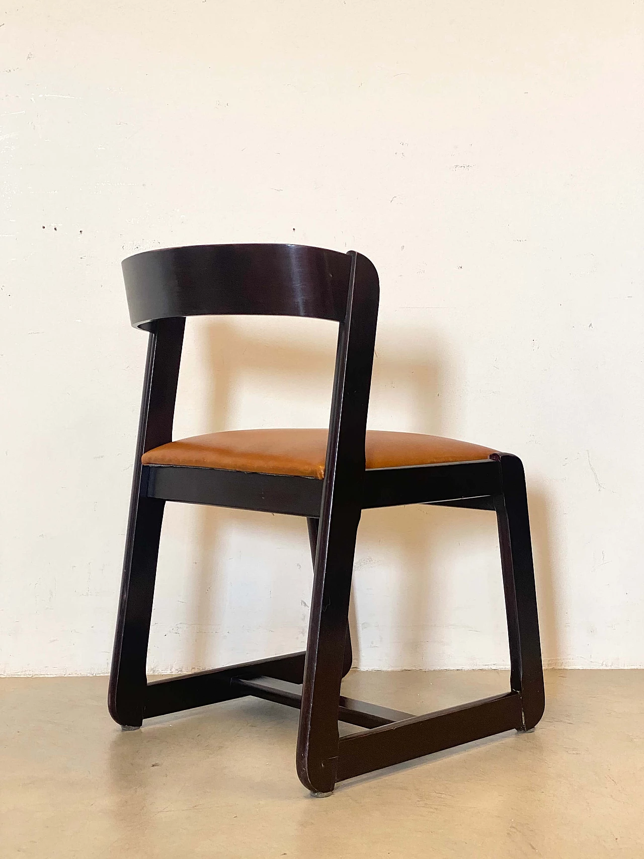 4 Chairs in stained wood and leatherette by Mario Sabot, 1970s 4