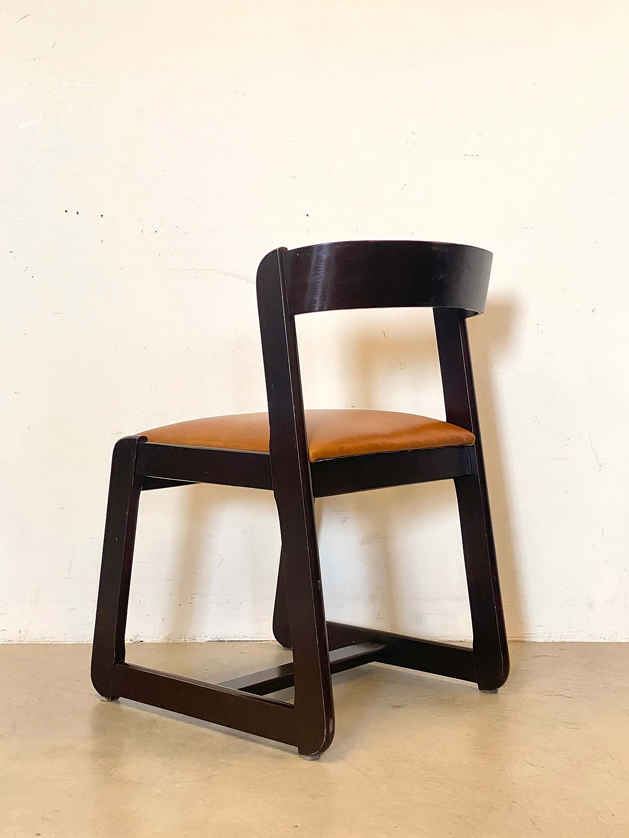 4 Chairs in stained wood and leatherette by Mario Sabot, 1970s 6