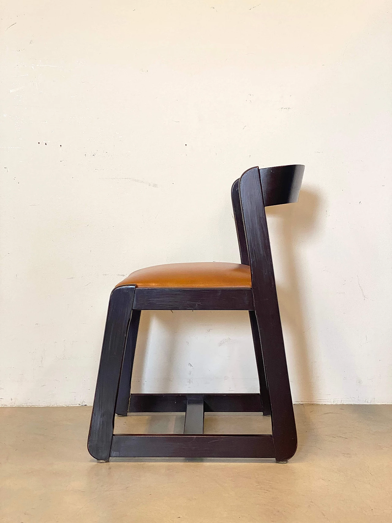 4 Chairs in stained wood and leatherette by Mario Sabot, 1970s 7