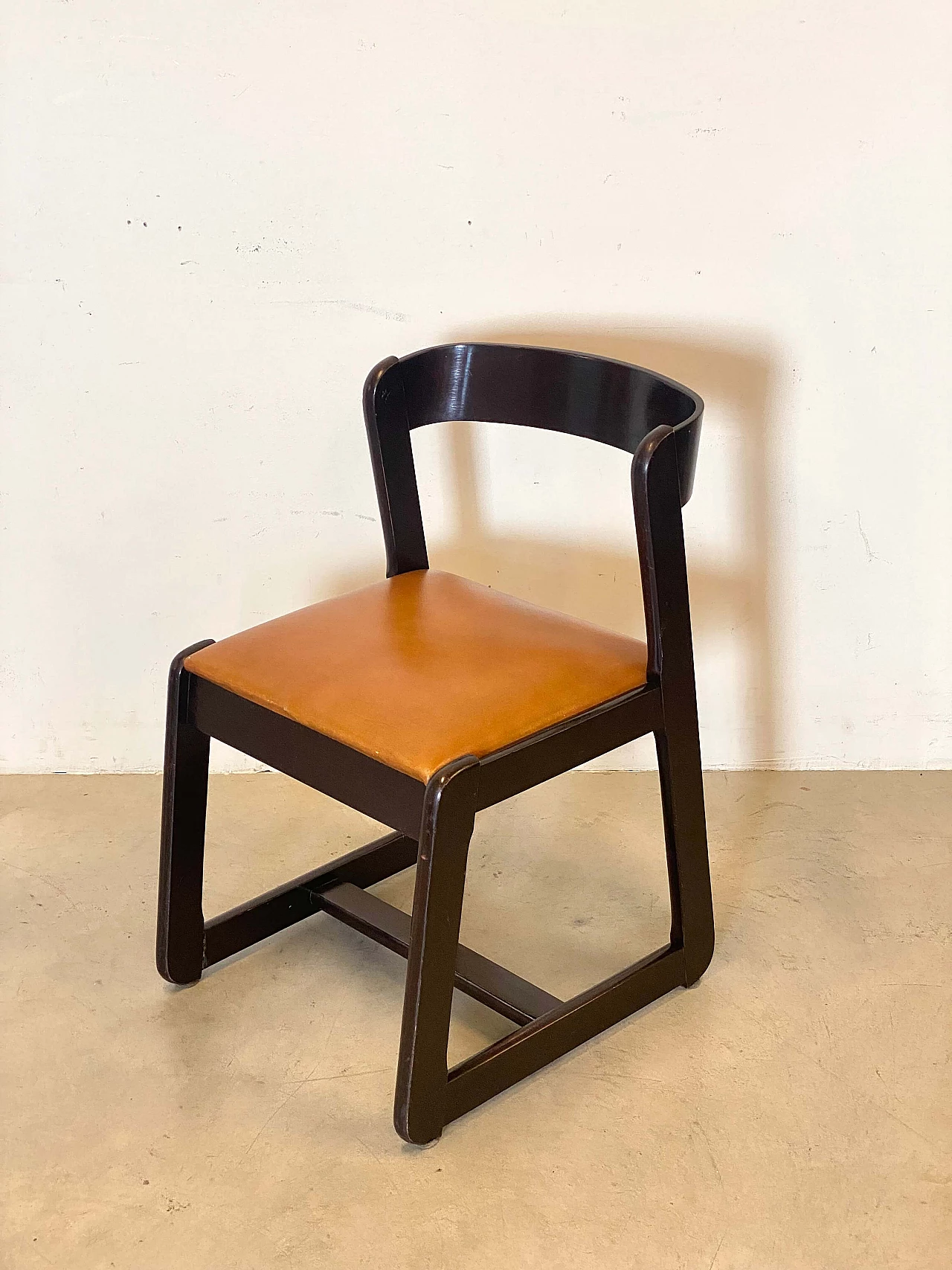 4 Chairs in stained wood and leatherette by Mario Sabot, 1970s 8