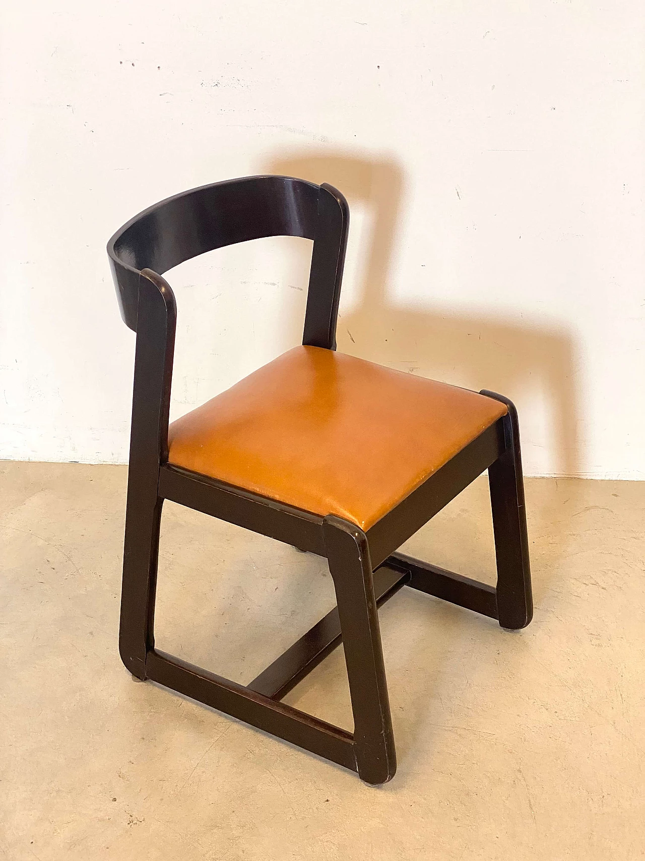 4 Chairs in stained wood and leatherette by Mario Sabot, 1970s 11