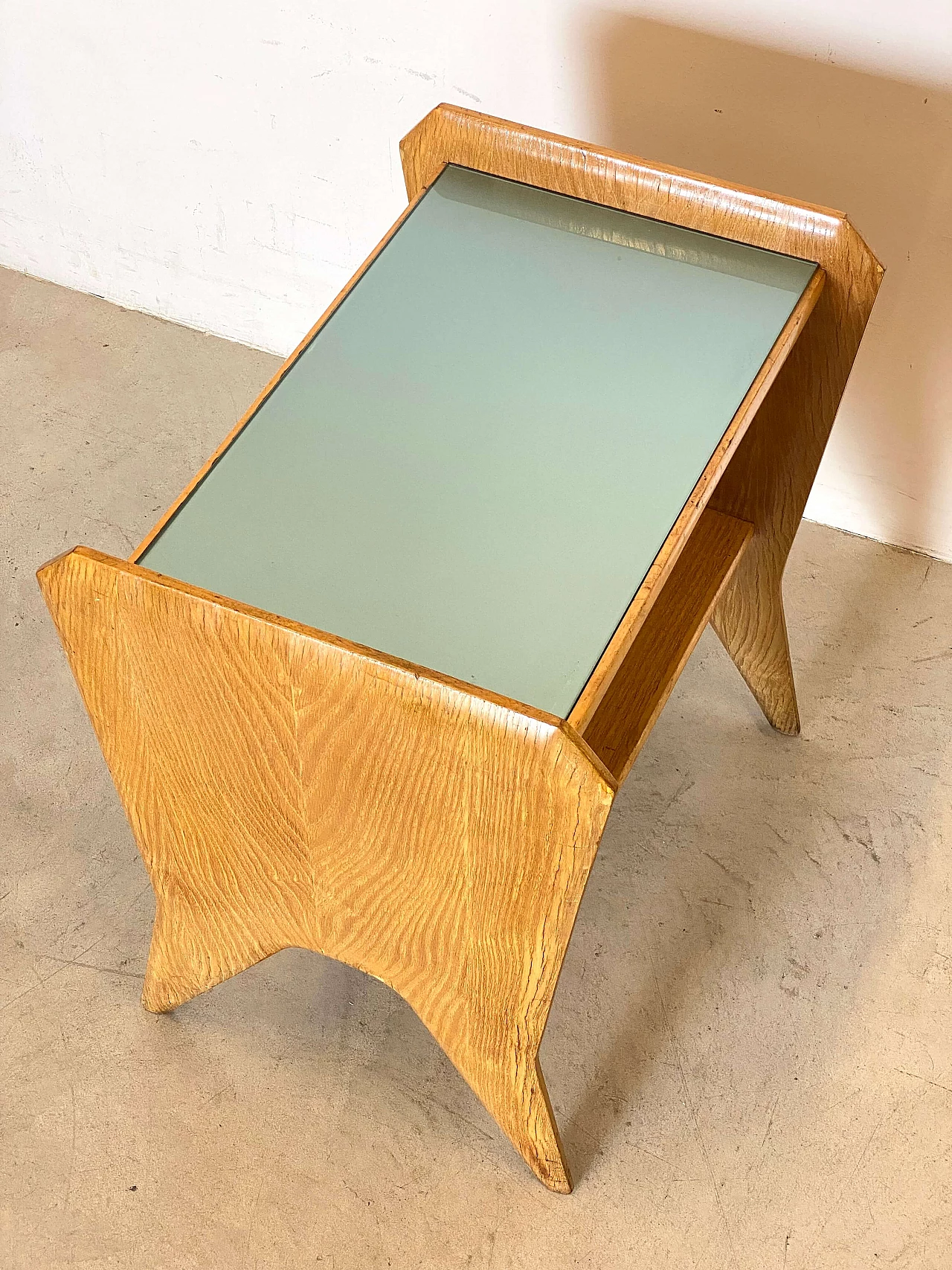 Wood bedside table with glass top in the style of Gio Ponti, 1950s 6