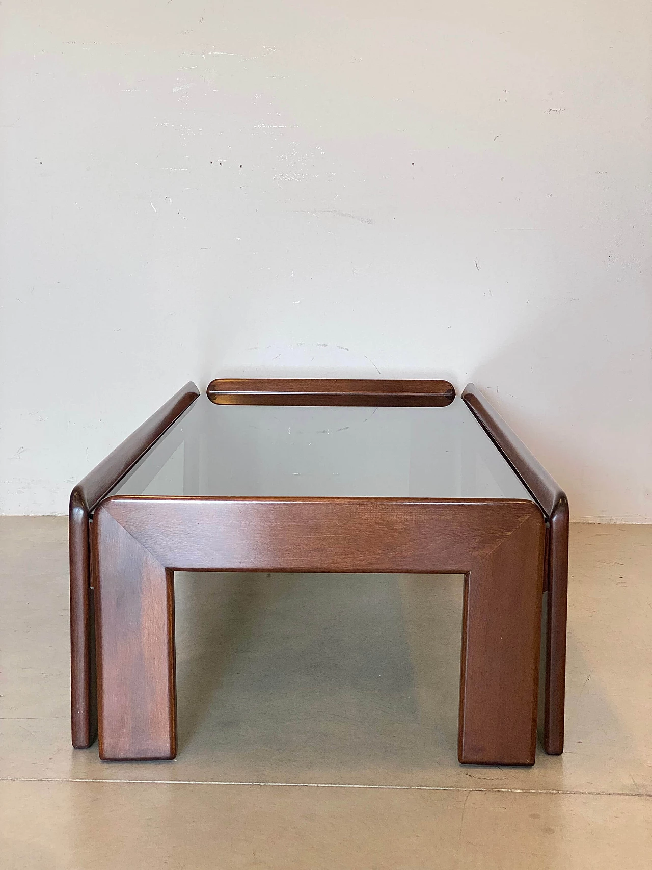 Tavolino in faggio e vetro fumé nello stile di Afra e Tobia Scarpa, anni '60 3