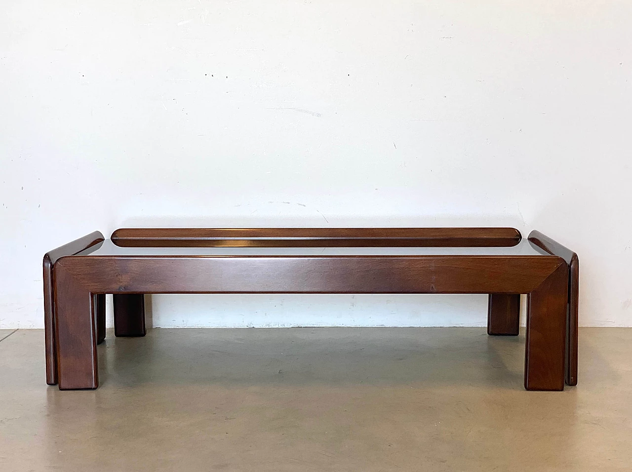 Beech and smoked glass coffee table in the style of Afra and Tobia Scarpa, 1960s 6