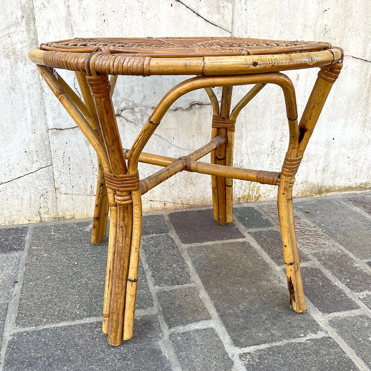 Tavolino rotondo in bambù, anni '60 5