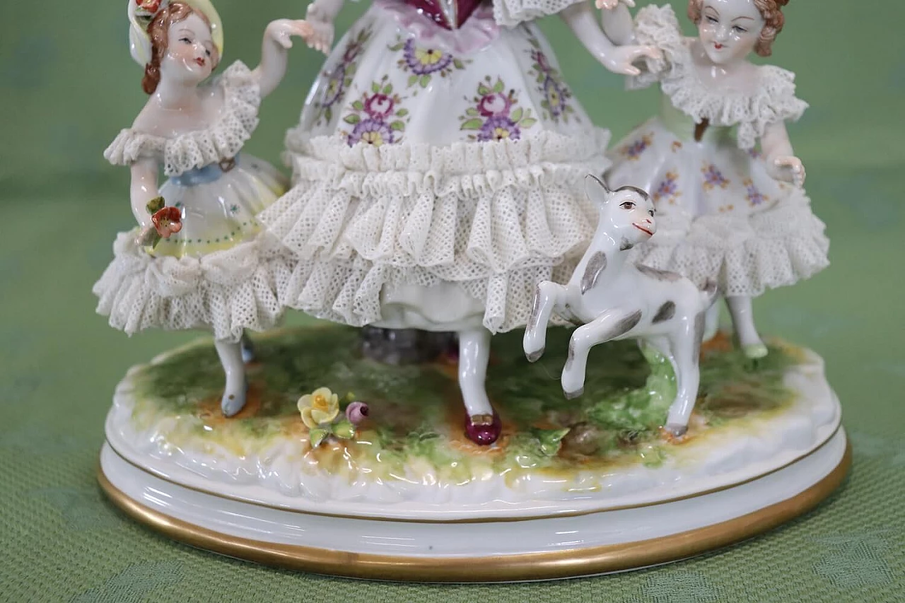 Capodimonte porcelain sculpture of woman, little girls and fawn, 19th century 3