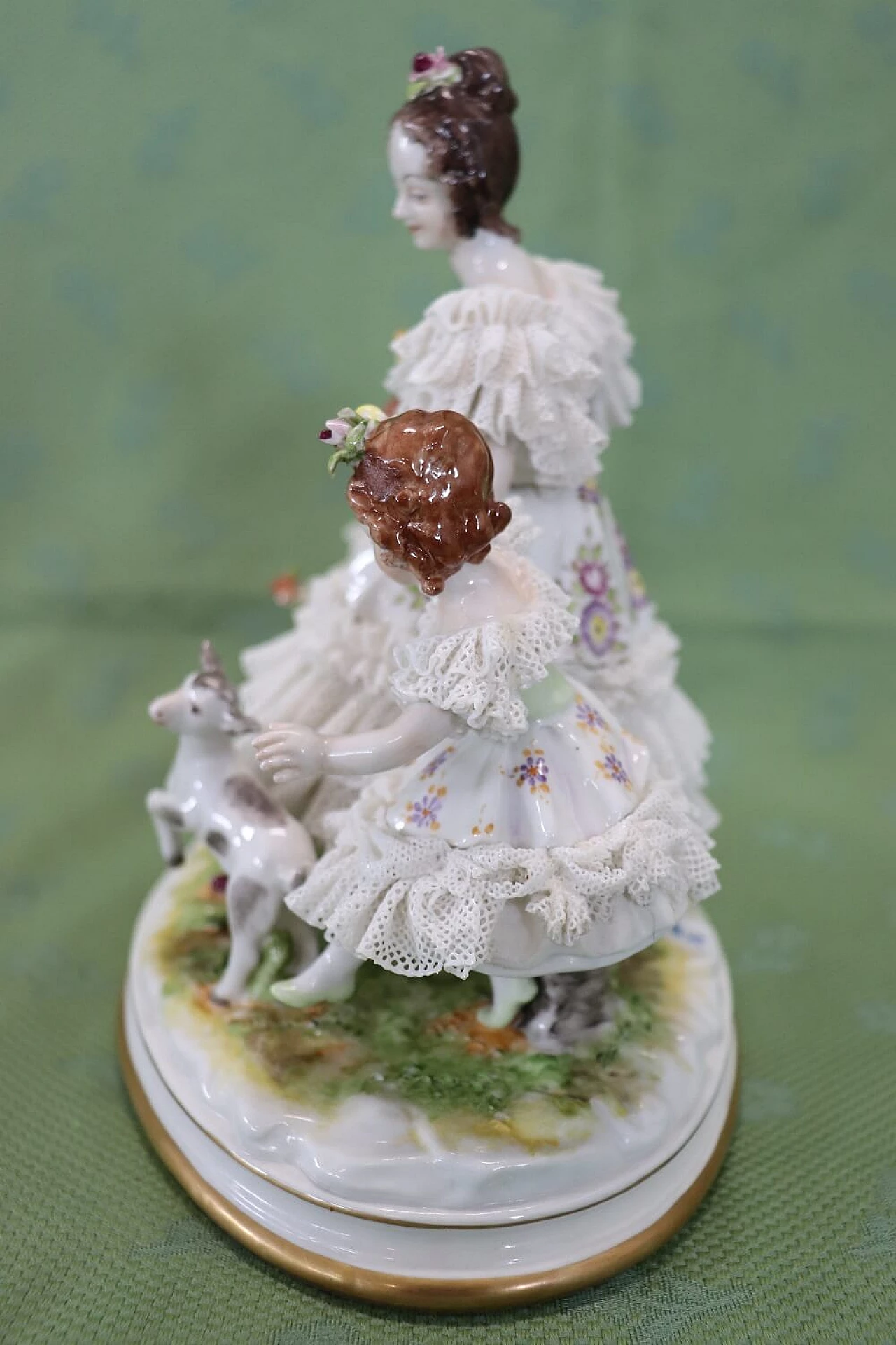 Capodimonte porcelain sculpture of woman, little girls and fawn, 19th century 13