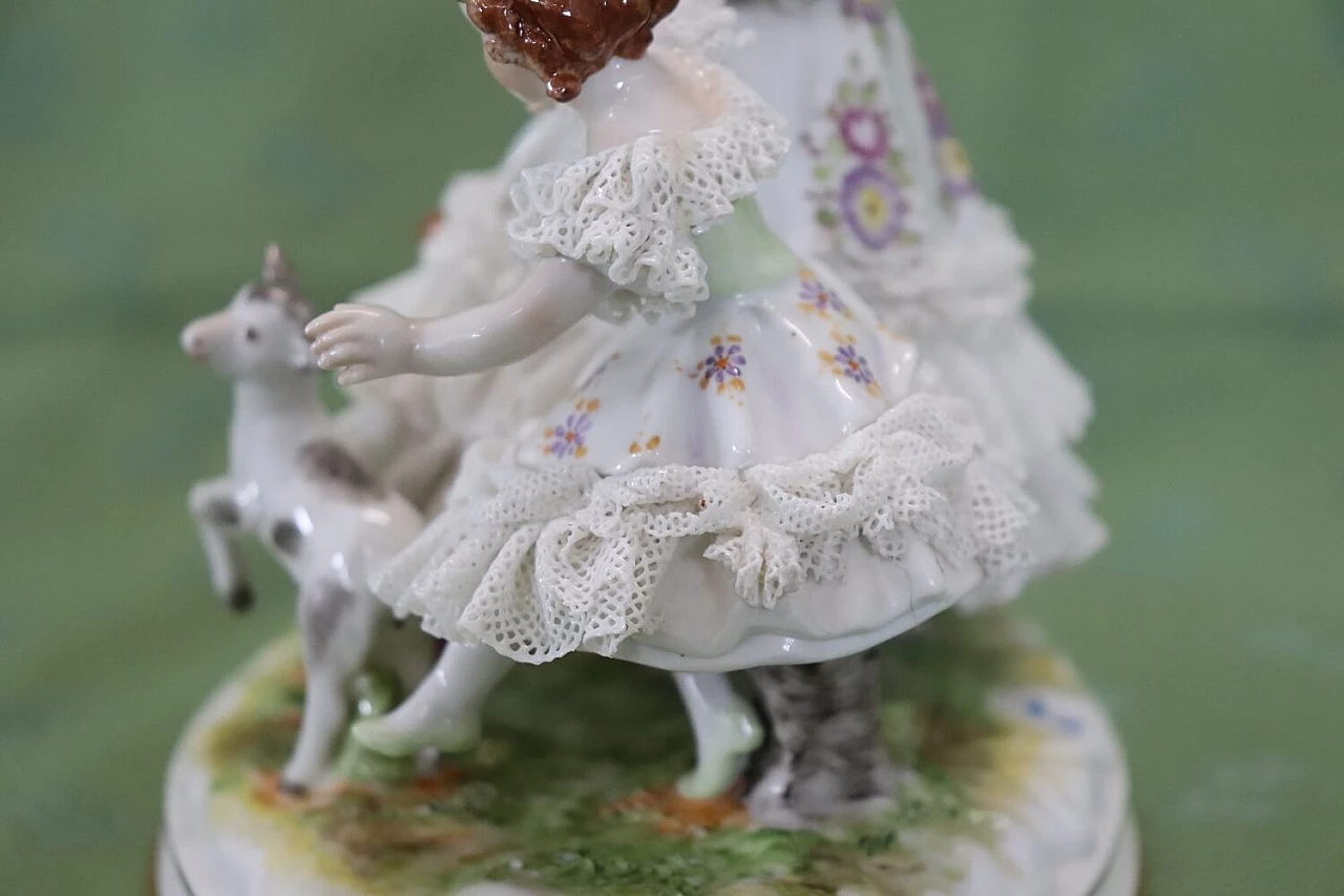 Capodimonte porcelain sculpture of woman, little girls and fawn, 19th century 14