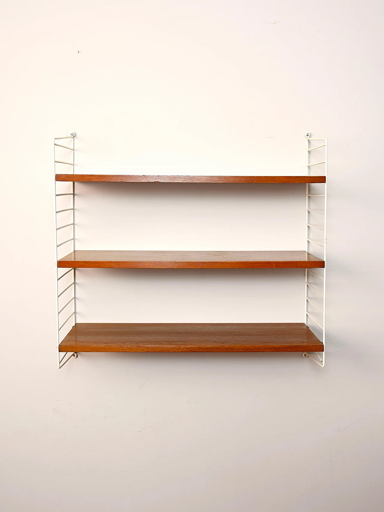 Swedish wall-mounted bookcase with wooden shelves, 1960s 1