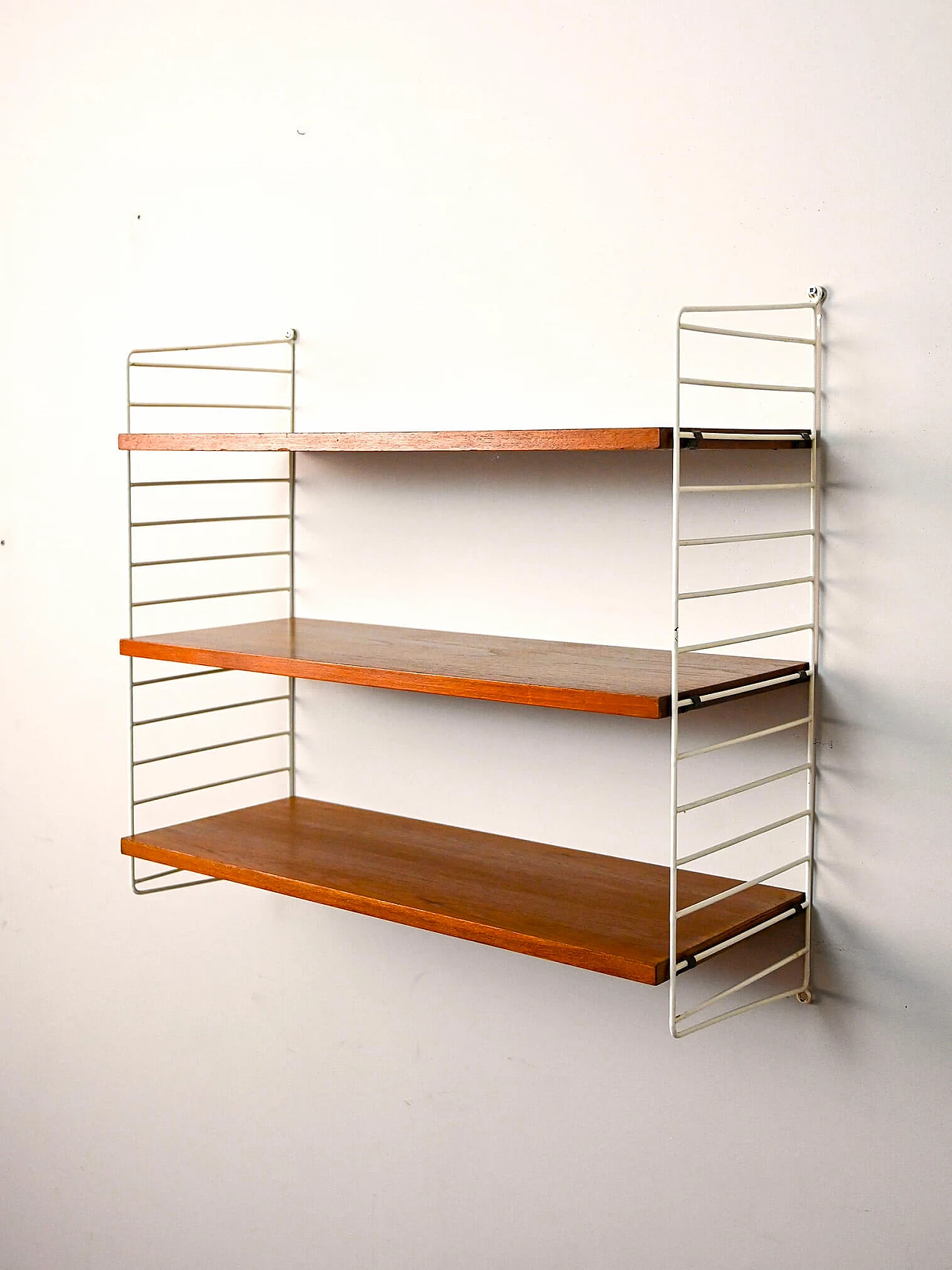 Swedish wall-mounted bookcase with wooden shelves, 1960s 3
