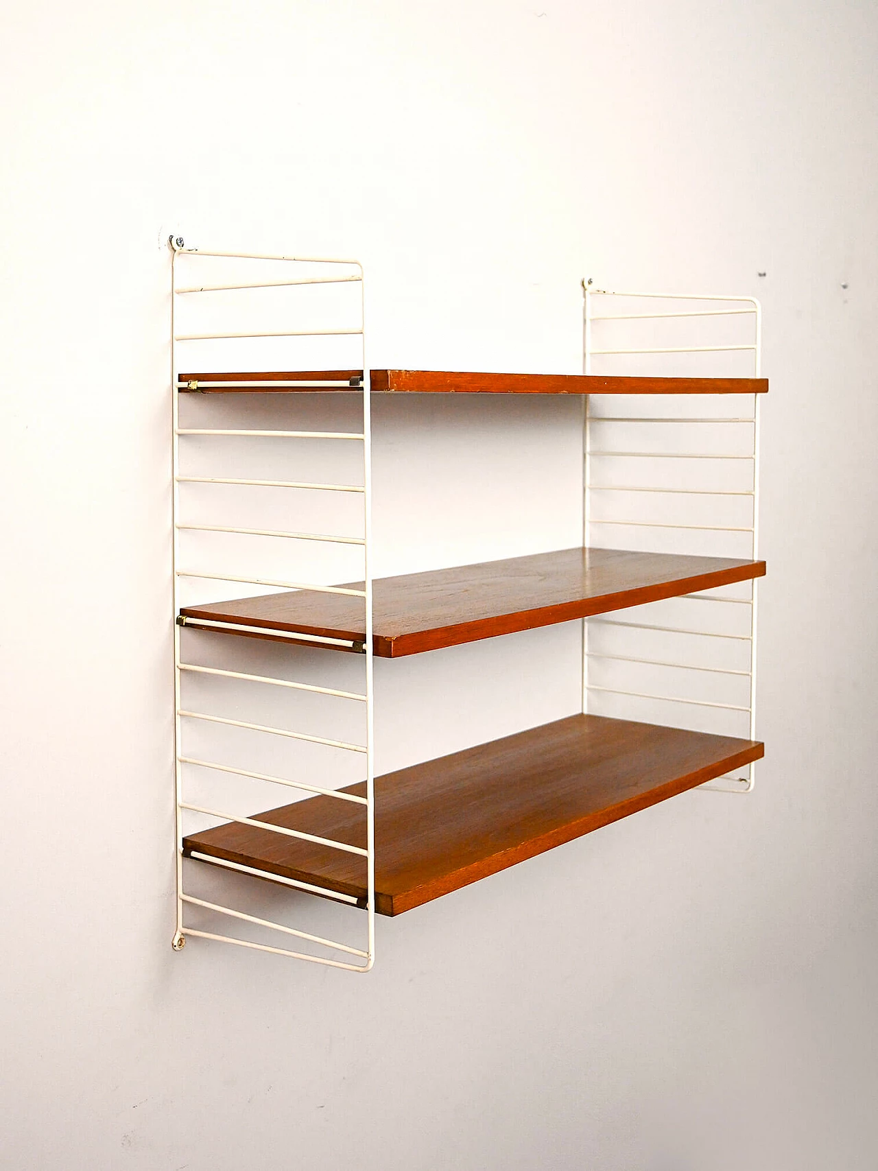 Swedish wall-mounted bookcase with wooden shelves, 1960s 4