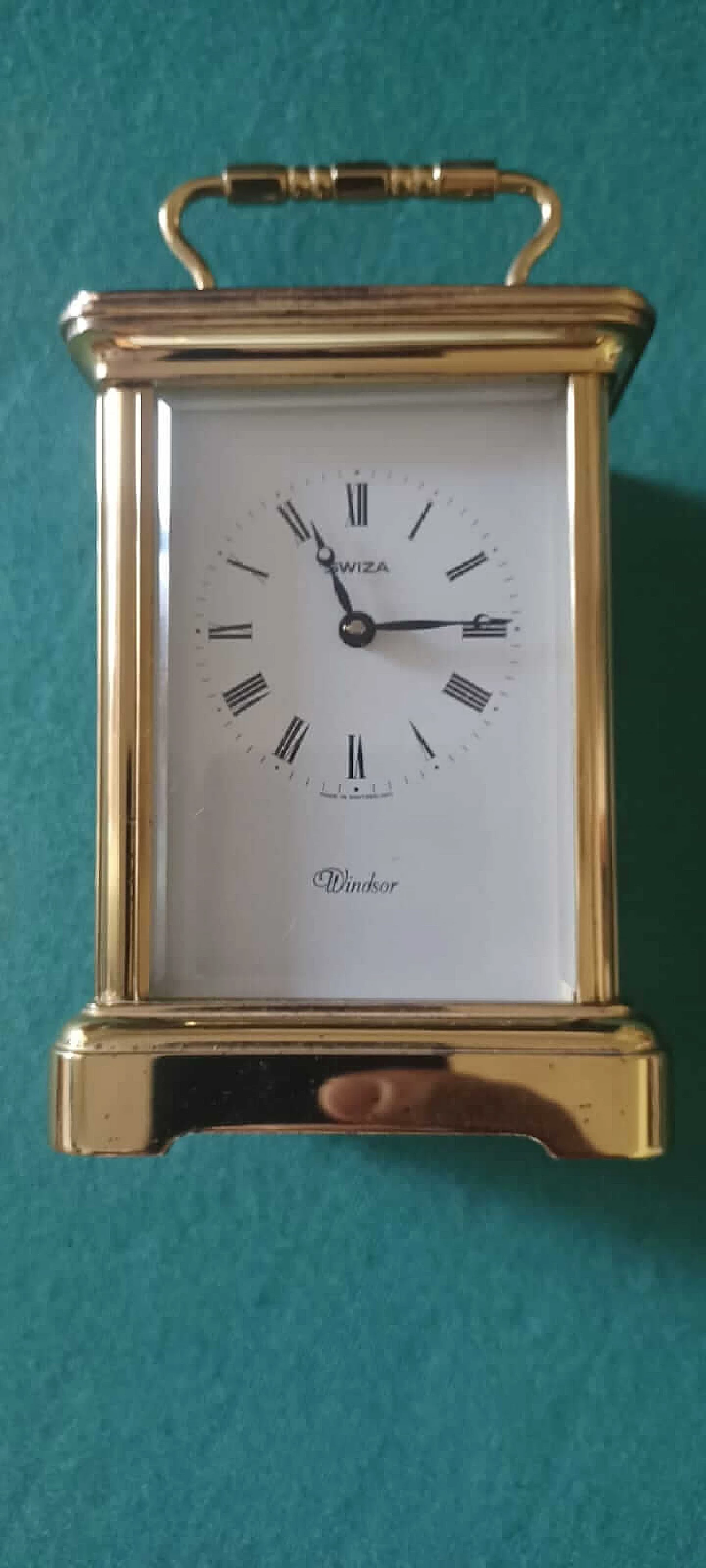 Gilded brass and glass Swiza Windsor carriage clock, 1970s 1