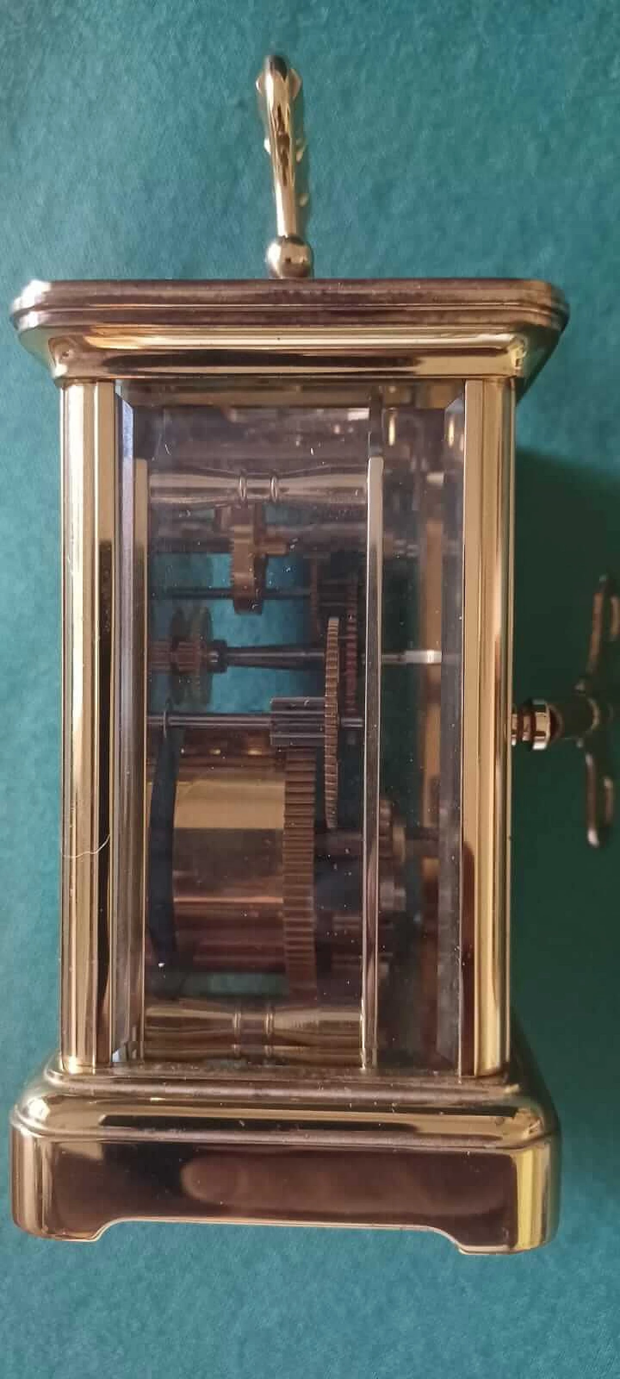 Gilded brass and glass Swiza Windsor carriage clock, 1970s 3