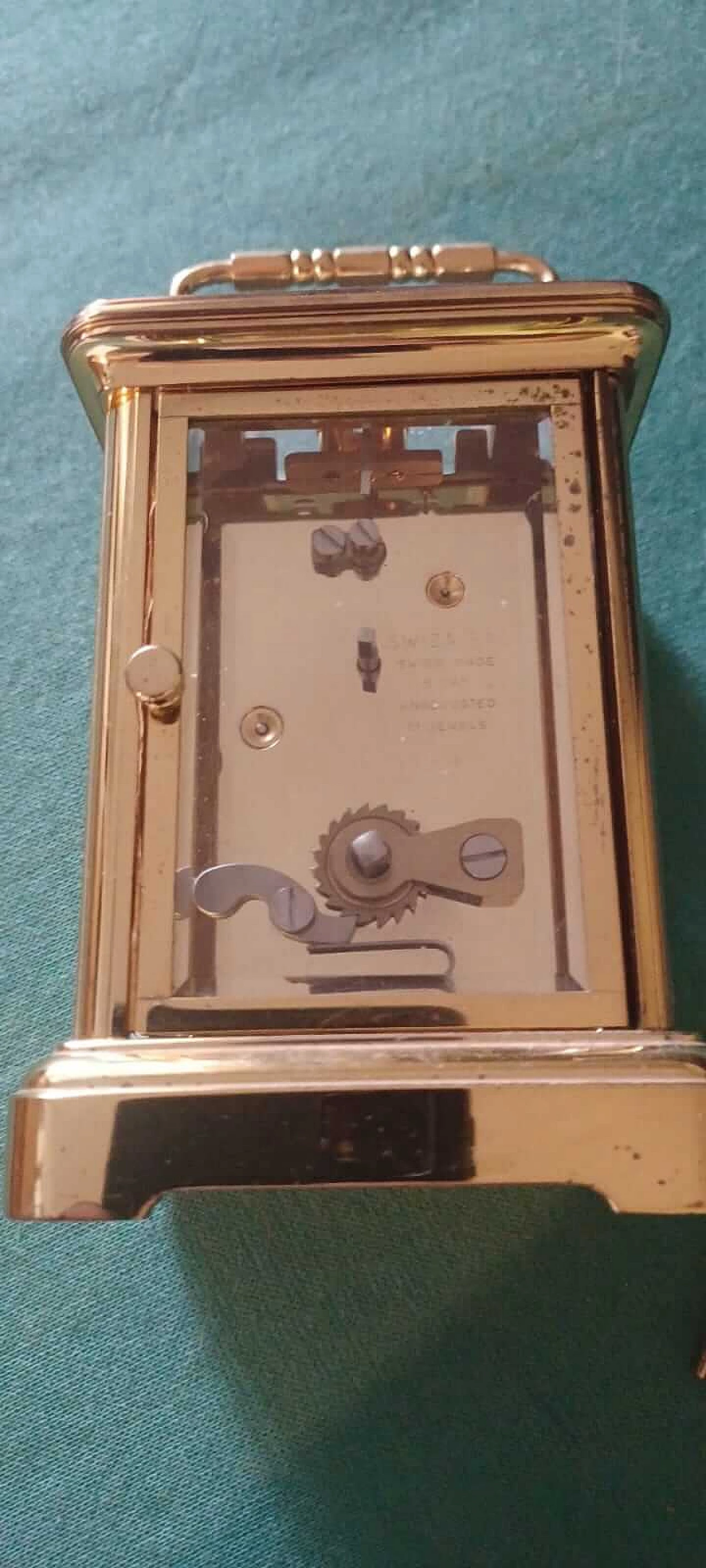 Gilded brass and glass Swiza Windsor carriage clock, 1970s 4