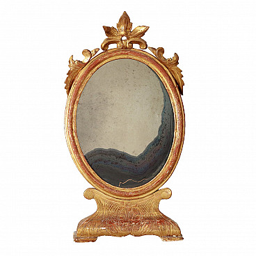 Specchio da toeletta Eclettico in legno intagliato e dorato, metà '800