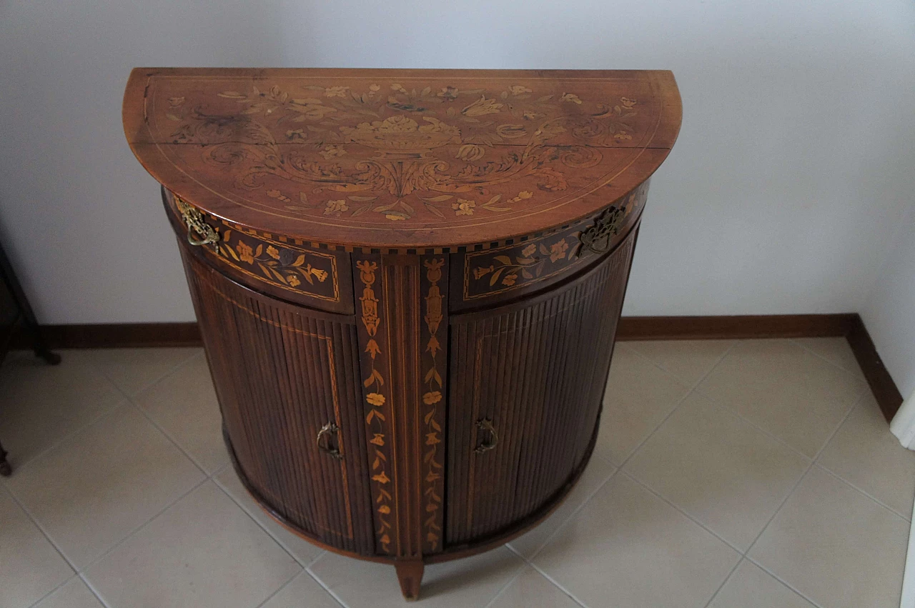Wooden corner console table with inlays, early 20th century 1
