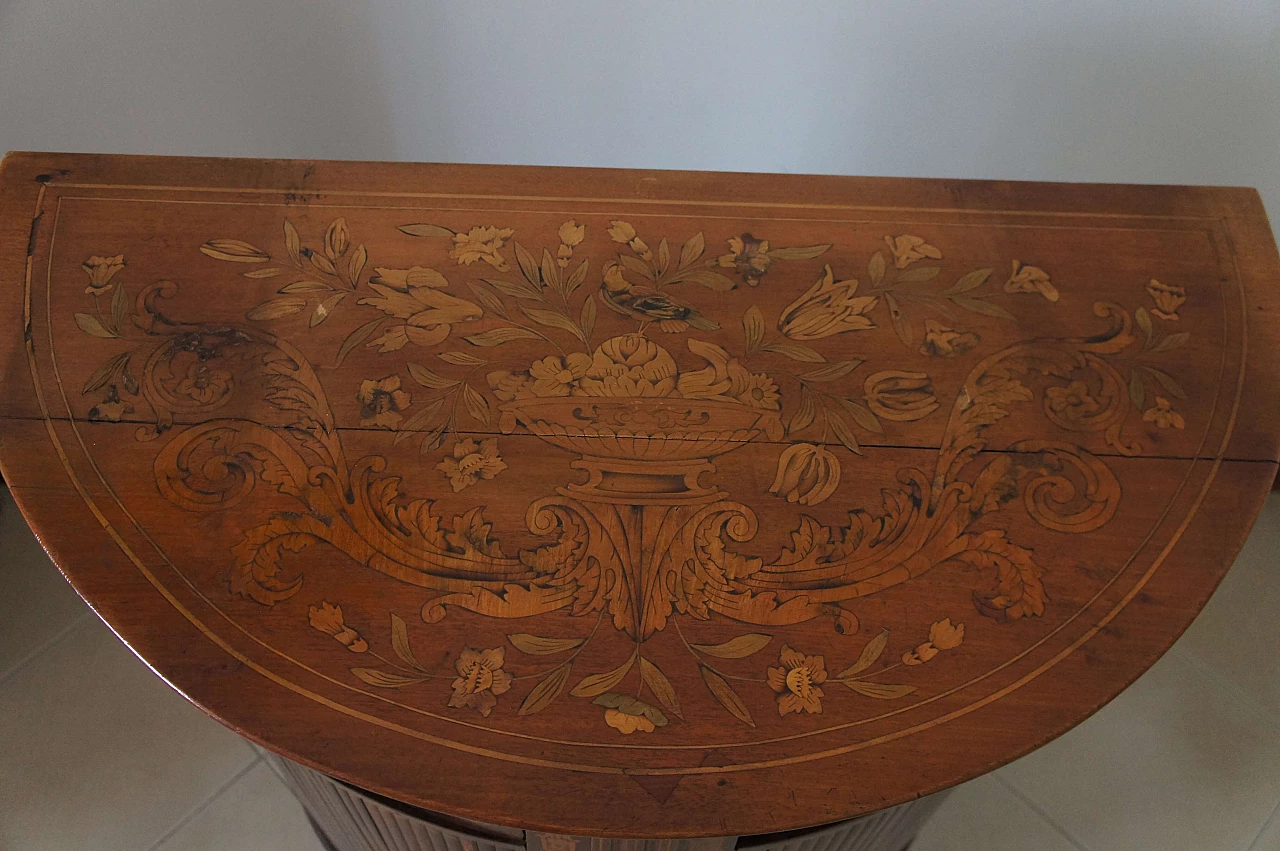 Wooden corner console table with inlays, early 20th century 2