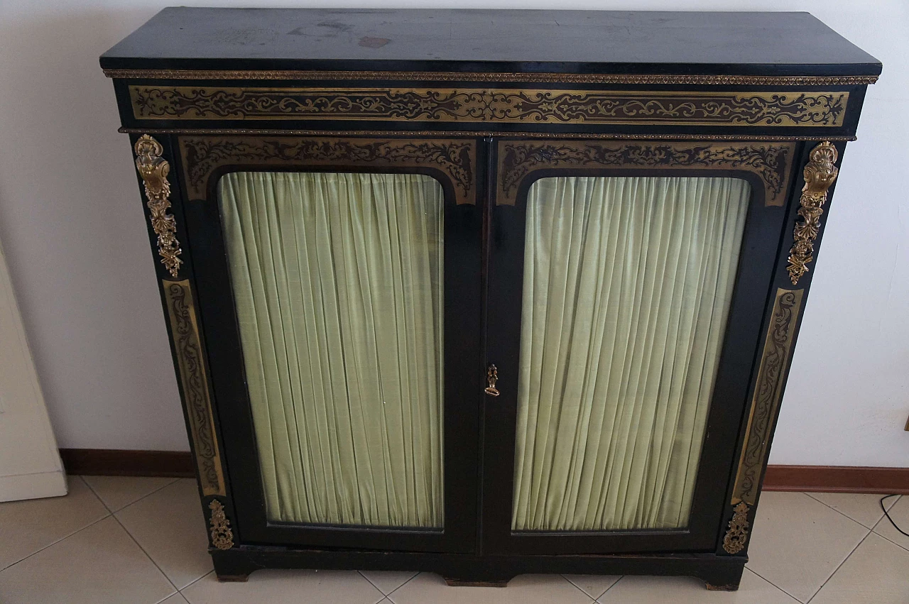 Ebony and walnut sideboard with showcase in the style of Andre Charles Boulle, 19th century 1