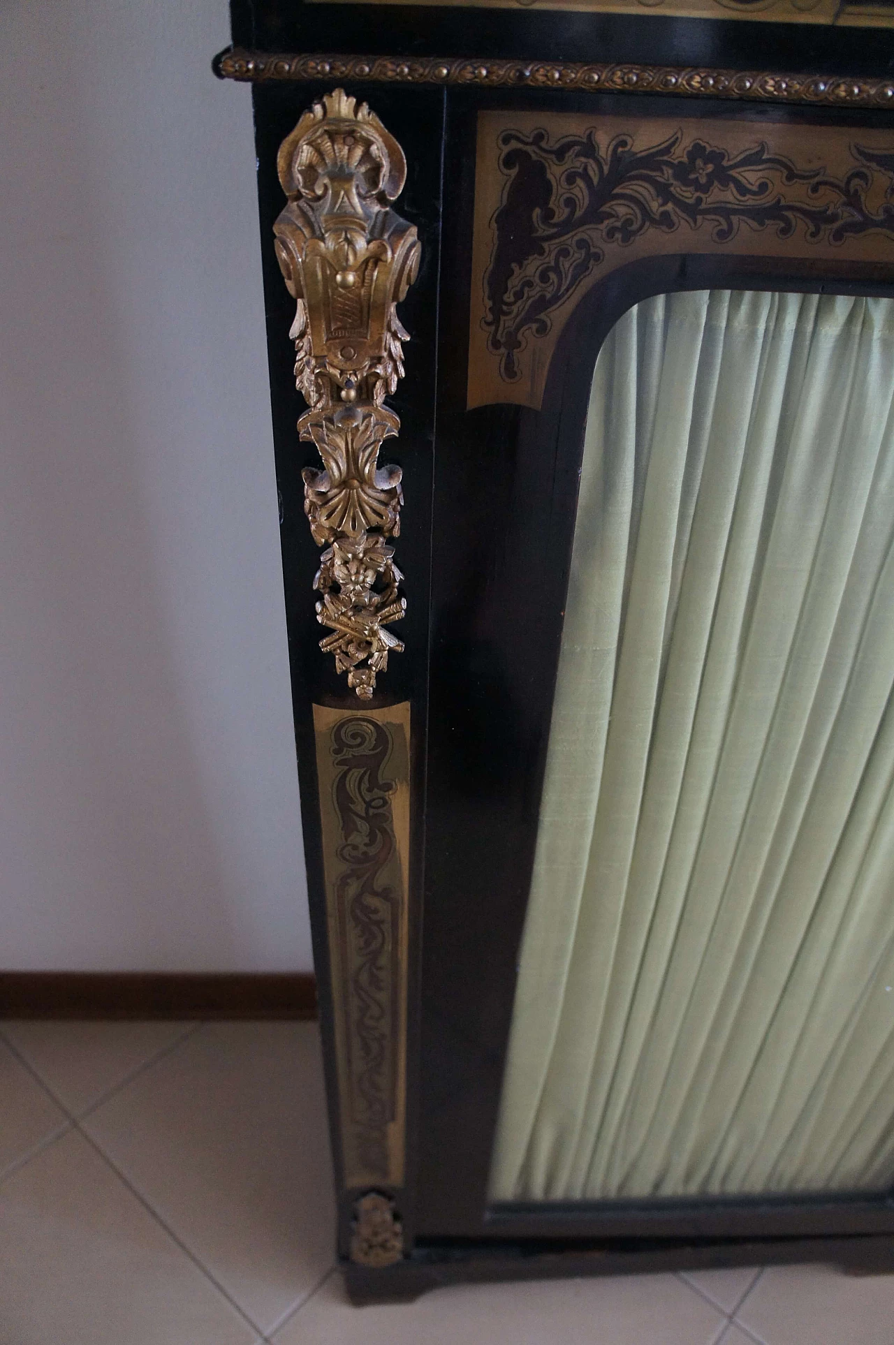 Ebony and walnut sideboard with showcase in the style of Andre Charles Boulle, 19th century 12