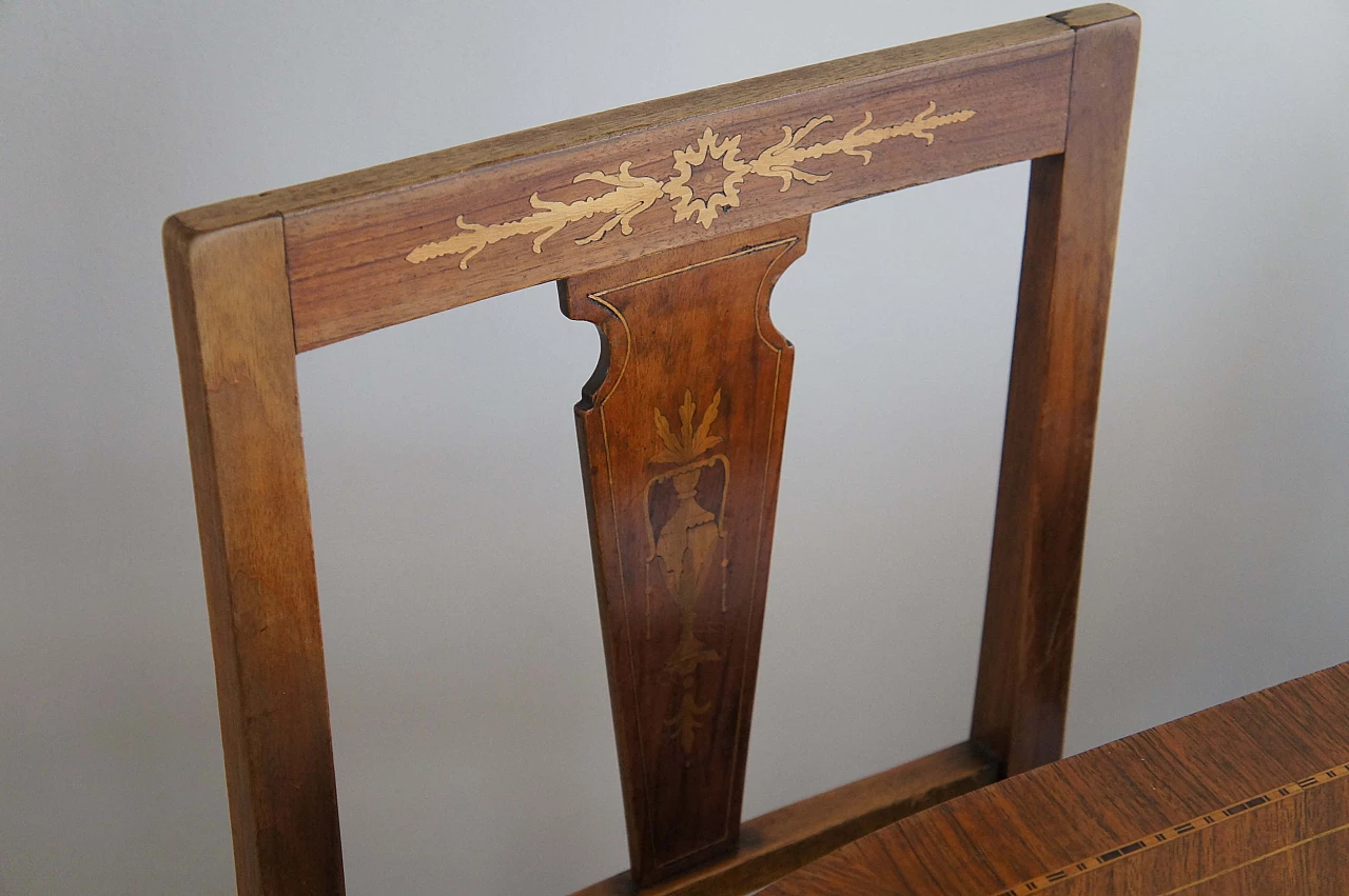 8 Chairs and extending walnut table with fine inlays, 1940s 3