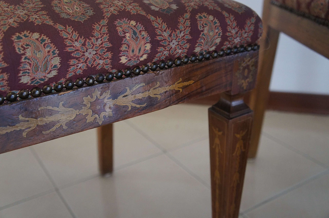 8 Chairs and extending walnut table with fine inlays, 1940s 6