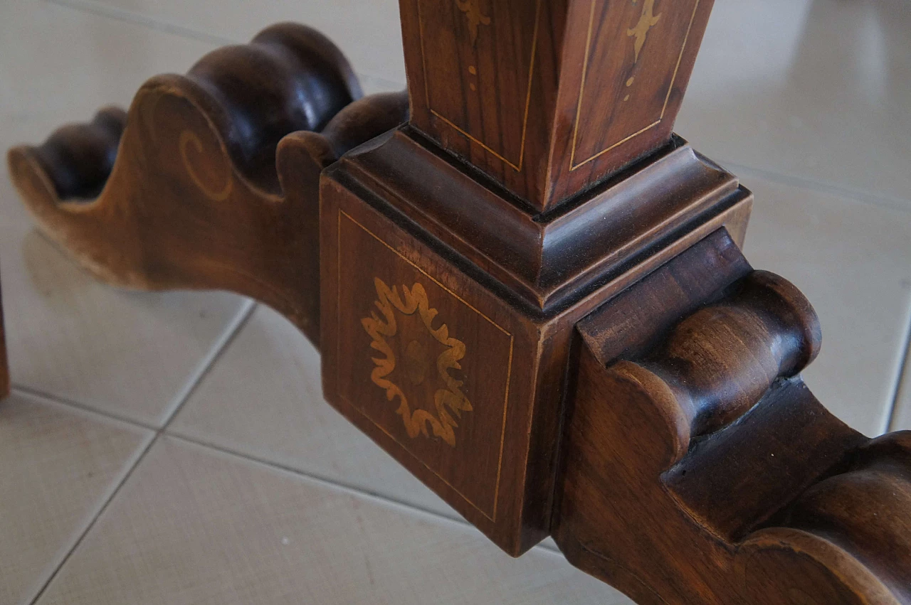 8 Chairs and extending walnut table with fine inlays, 1940s 11